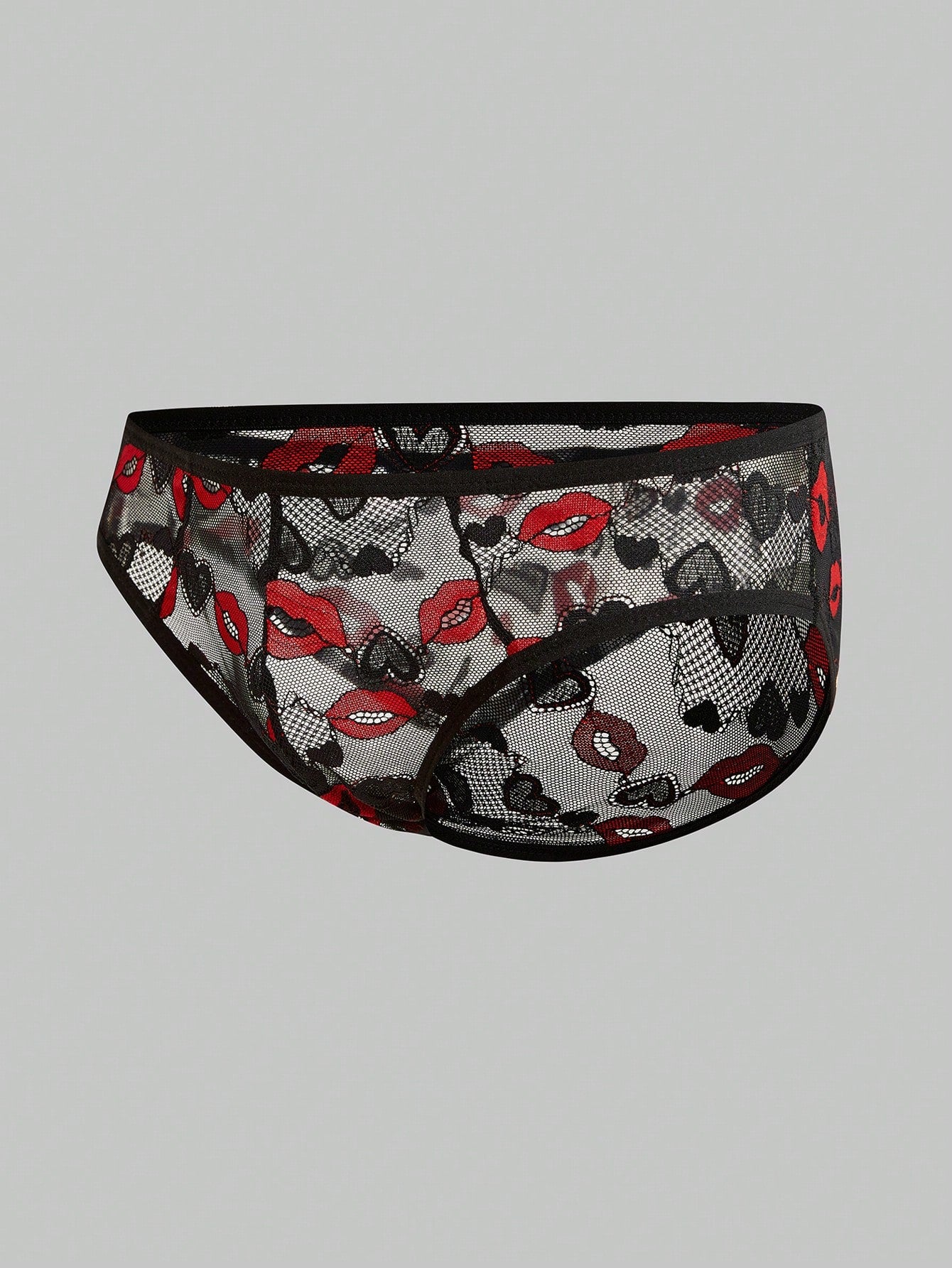 Men’s Valentine Theme Lip Print Short, Mesh Fabric, Lightweight Design