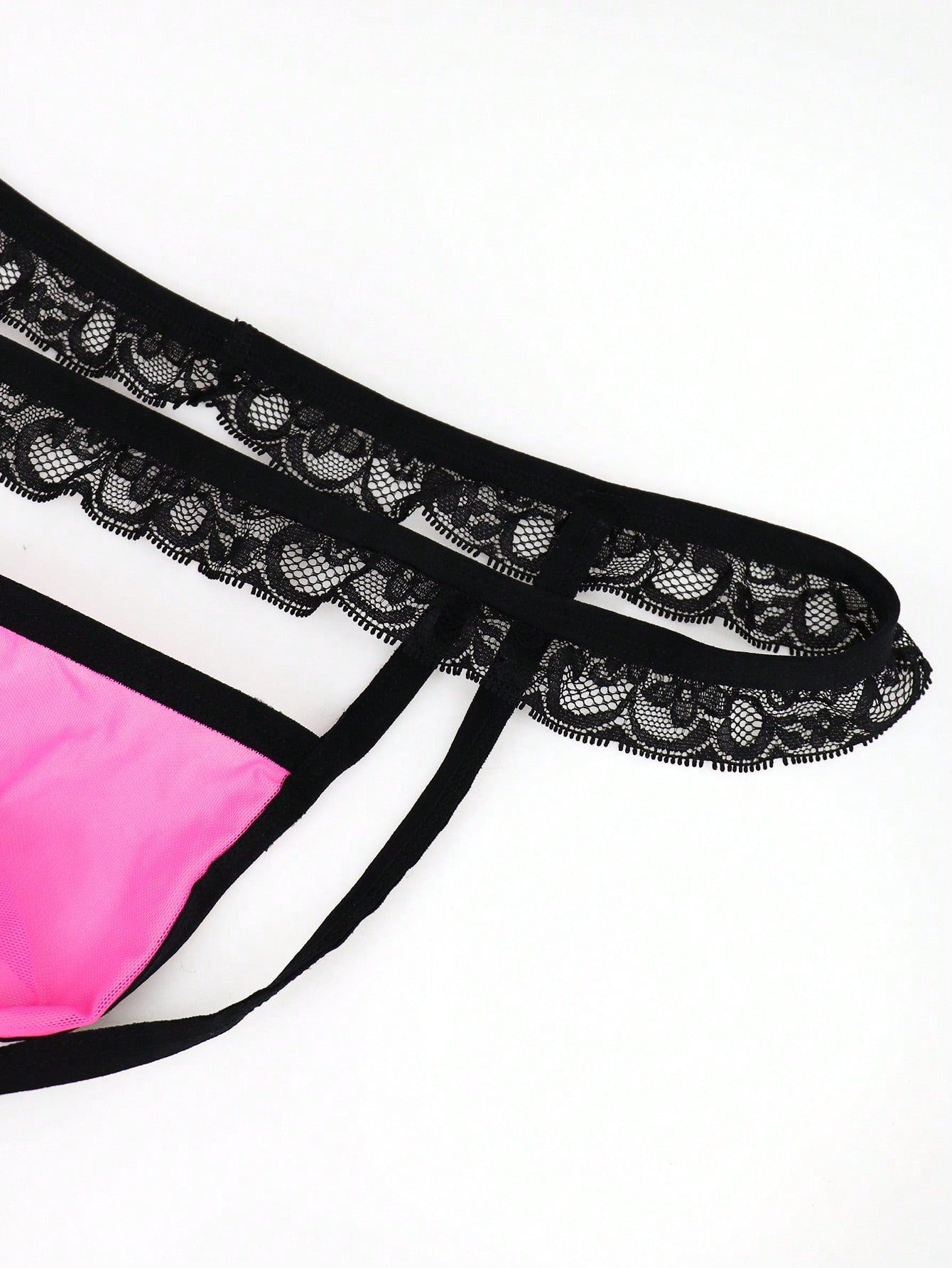 1pc Men’s Fuchsia Mesh Short with Lace Trim, Lightweight and Breathable Fabric