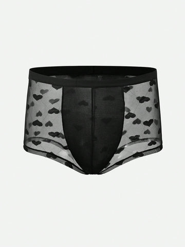 Men’s Heart Polka Dot Mesh Short with Waistband Detail, Lightweight Material, Casual Style