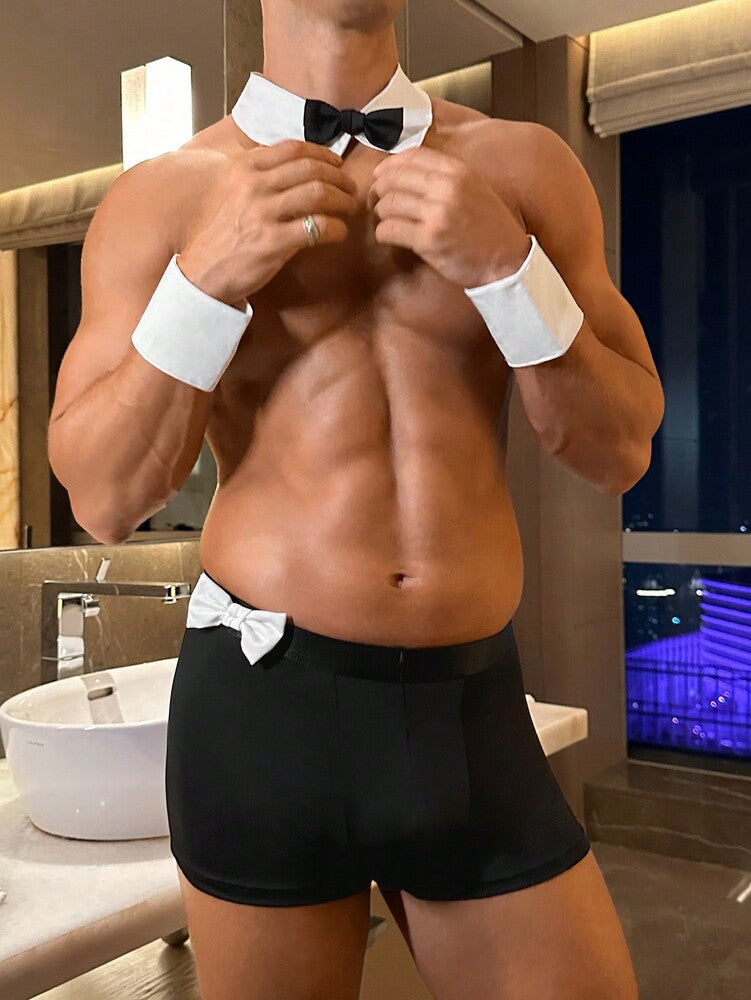 Men’s 3 Piece Costume Accessory Set with Bow, Collar, and Cuffs, Decorative Design, For General Occasions