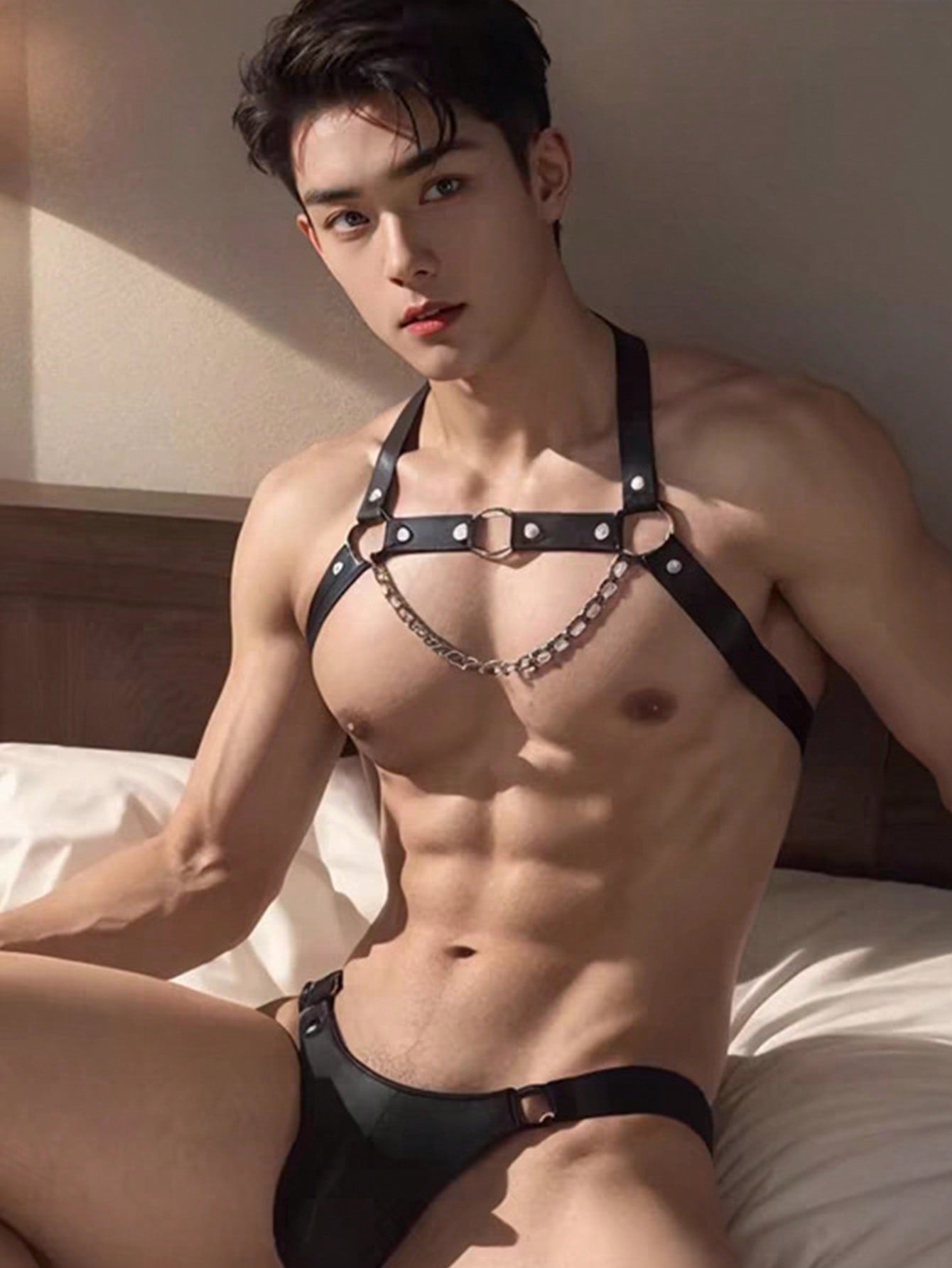 Men's Chest Chain Suspenders - Punk Stud Detail, Adjustable Square Buckle Shoulder Strap, Very Suitable For Nightclubs, Parties And Electronic Music Festivals - Black, ,Punk Style, Adjustable Strap