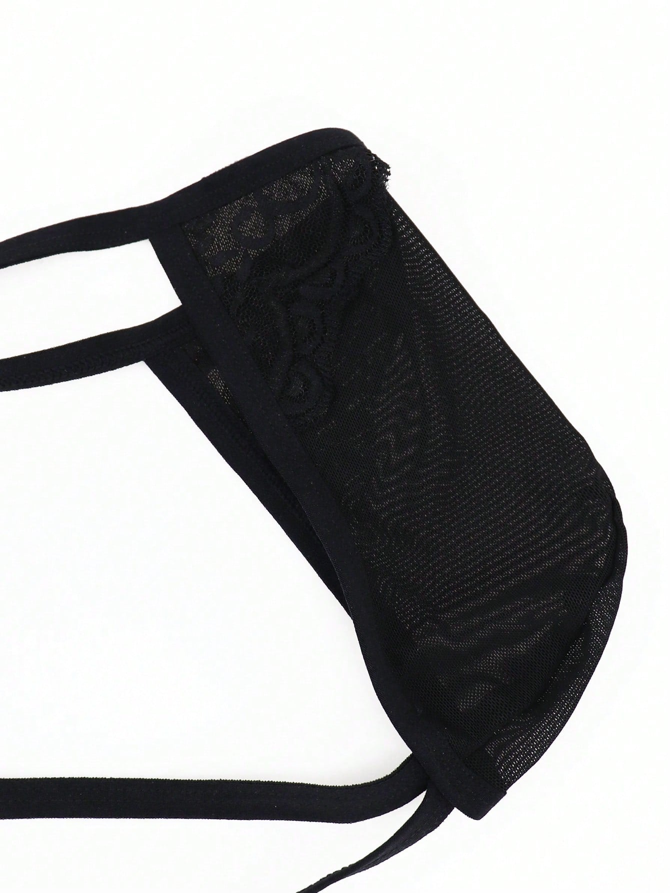 Men’s Black Mesh Short with Lace Trim, Lightweight Fabric, Simple Design