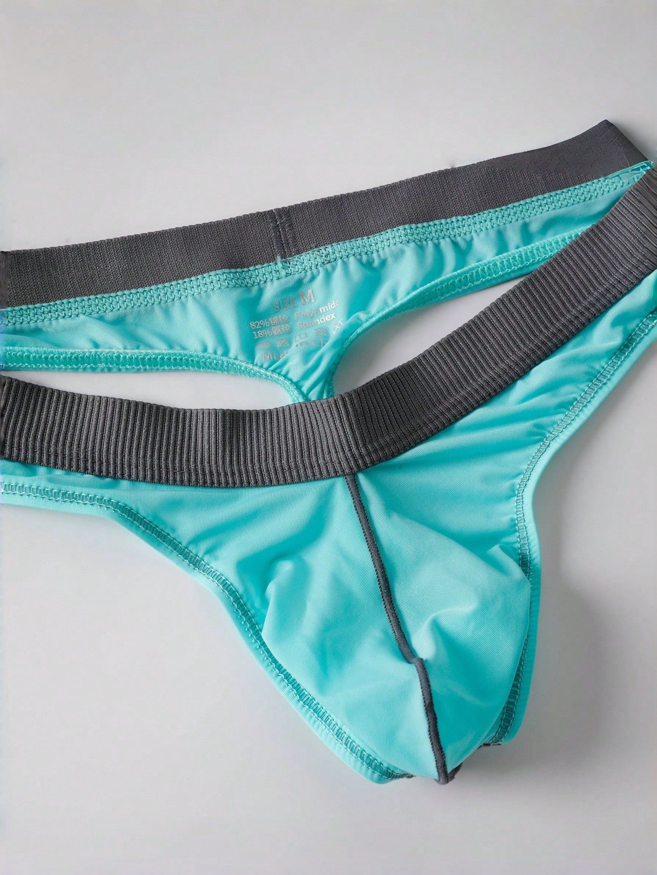 Men's Blue Fabric Thong With Contrast Binding
