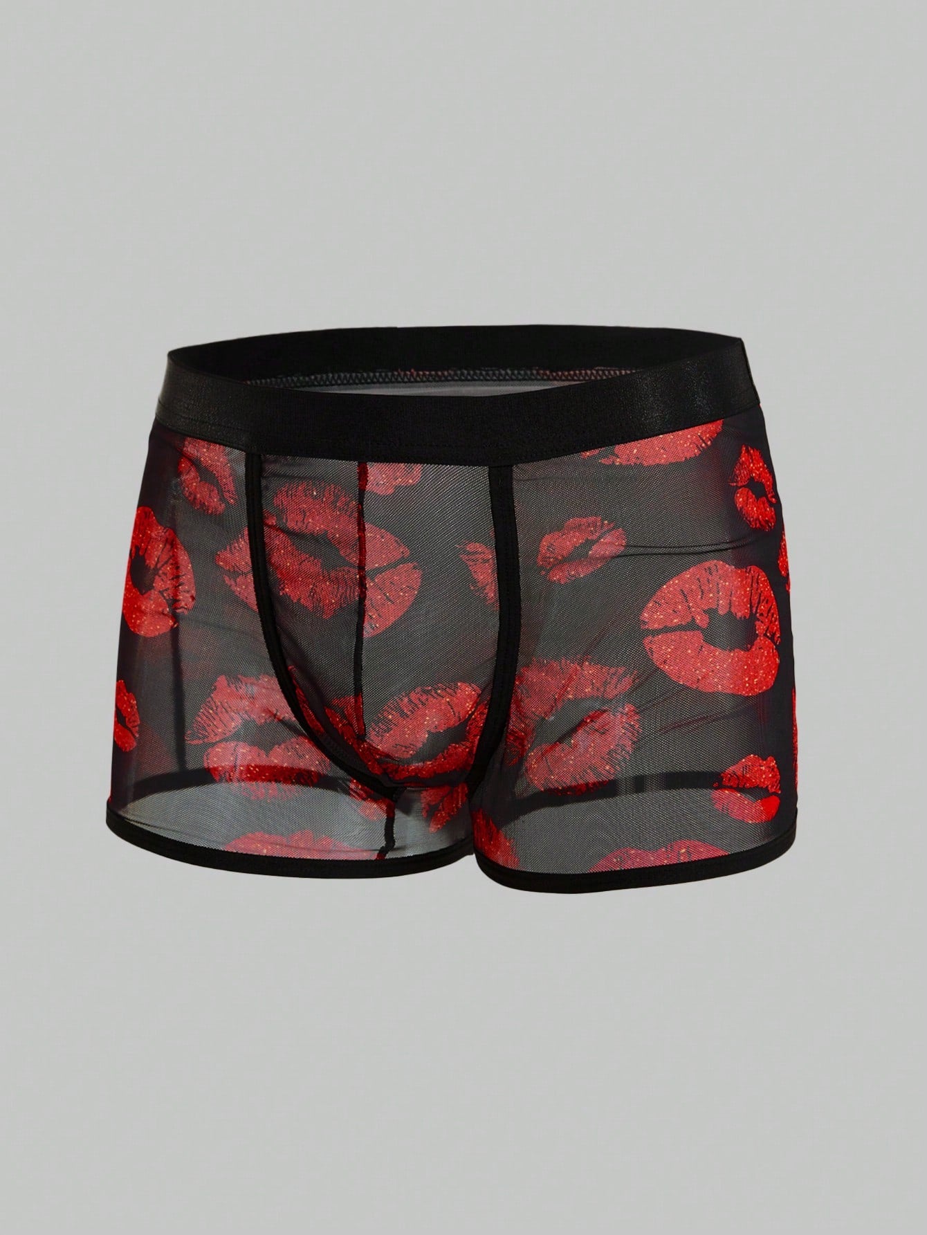 Men’s Lip Print Mesh Short, Elastic Waist, Lightweight Fabric