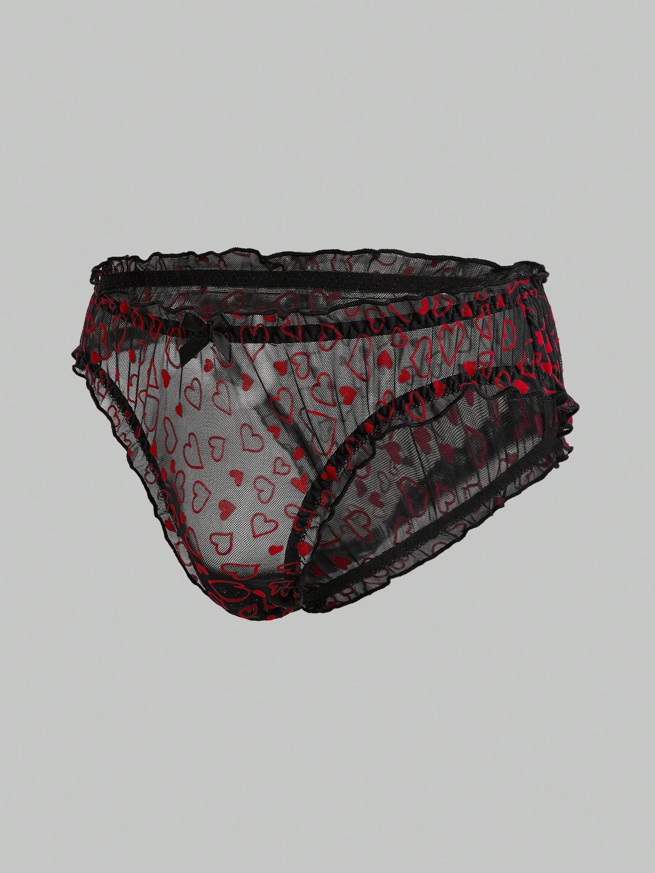 Men’s Heart Print Short With Bow Detail, Mesh Fabric Texture, Lightweight Design, For Daily Use