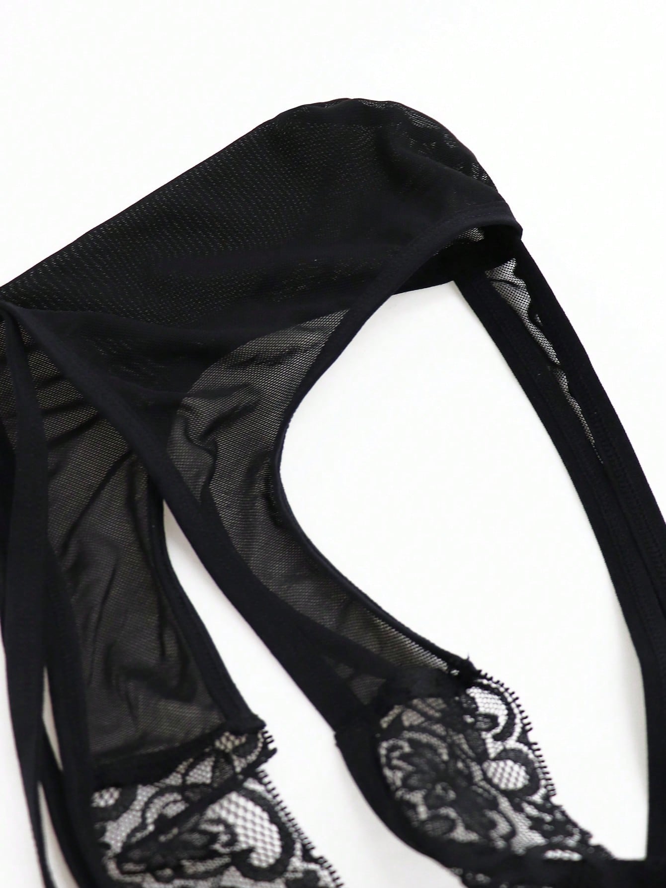 Men’s Black Mesh Short with Lace Waist Trim, Lightweight Fabric, Simple Design