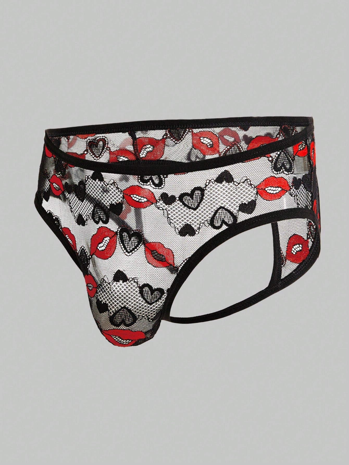 Men’s Heart And Lip Print Short, Mesh Fabric Texture, Lightweight Design, For Everyday Use