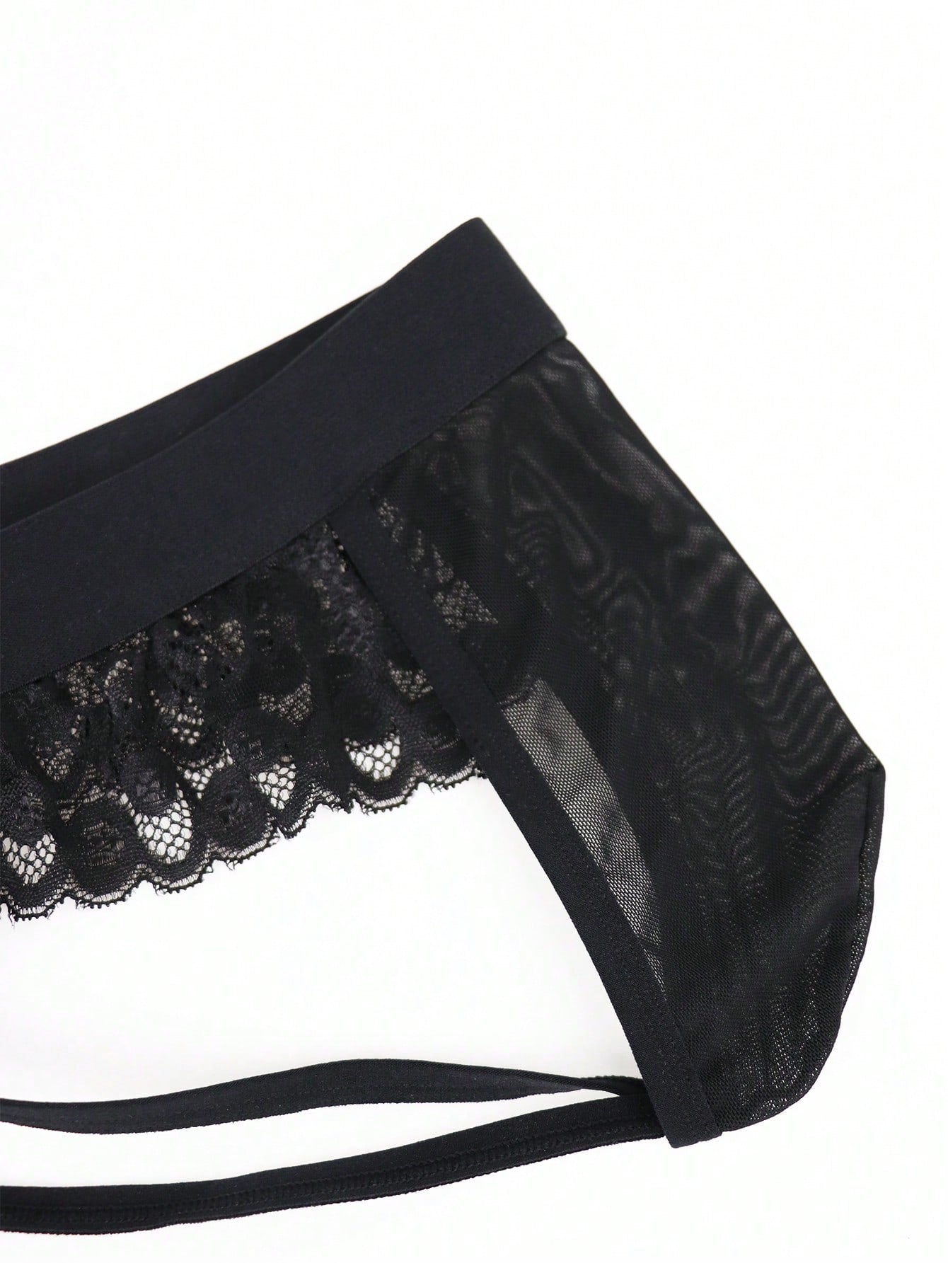 1pc Men’s Black Mesh Short with Lace Waist Detail, Lightweight Material, Minimal Design