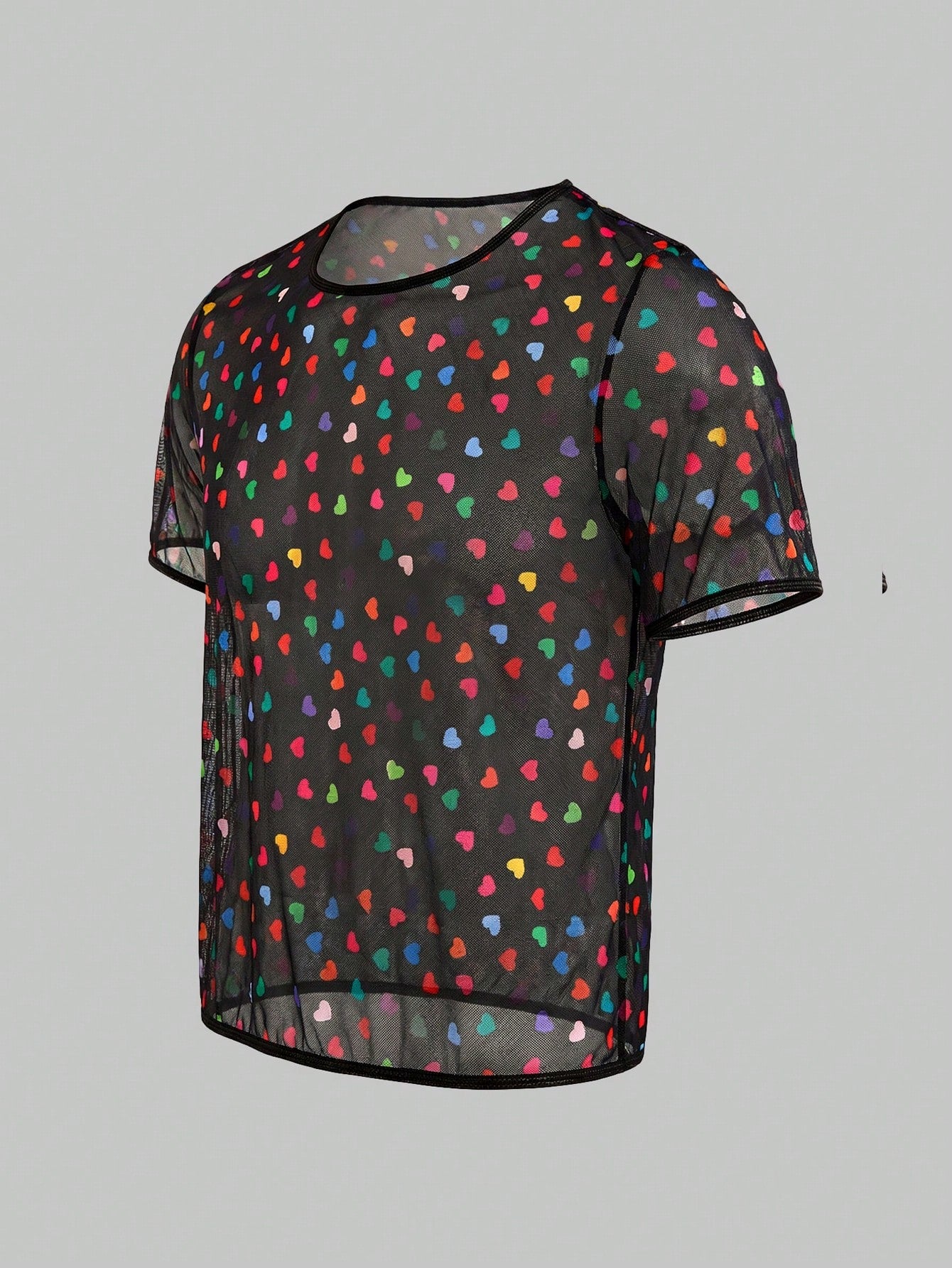 Men’s Mesh Fabric T-Shirt With Heart Pattern, Lightweight Design, For Daily Wear