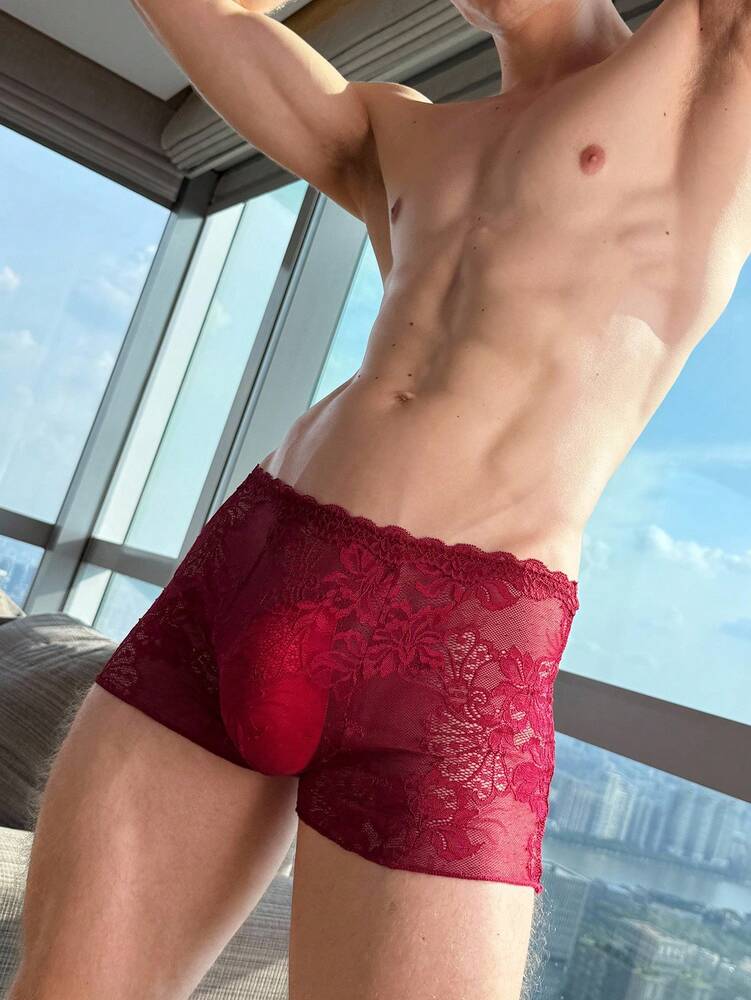 Men’s Burgundy Mesh Shorts, Textured Fabric, Lightweight Design, For Daily Wear