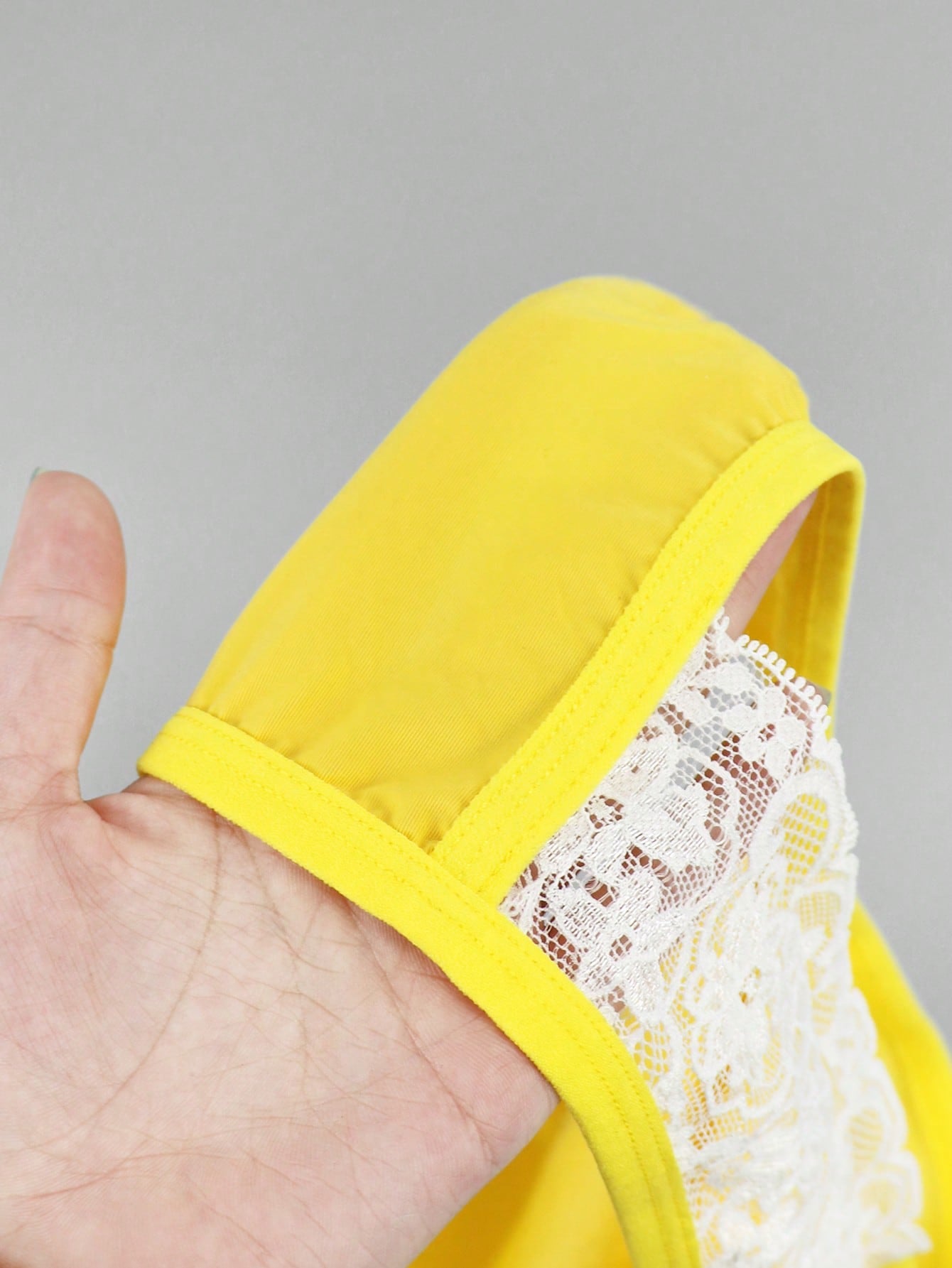 Men’s Yellow Fabric Short with Lace Waist Detail, Lightweight Material, Clean Design, Casual Style