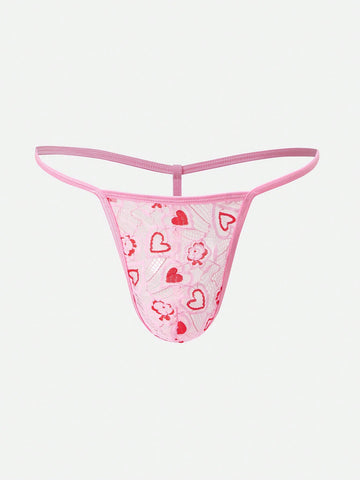 Men’s Heart And Floral Print Short, Textured Knit Fabric, Patterned Design, For Daily Wear