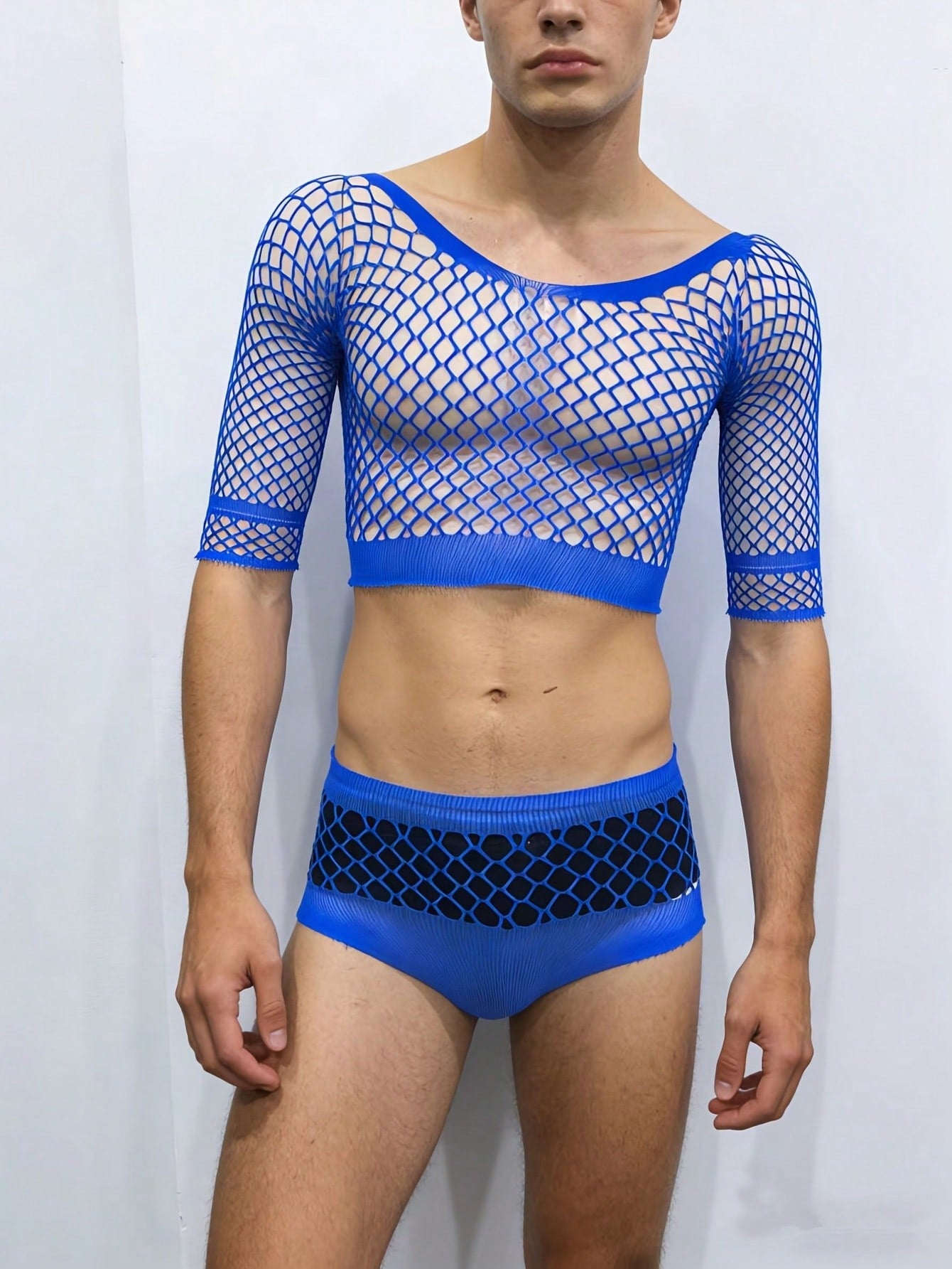 Knitted Elastic Mesh Sheer Lingerie Set For Men