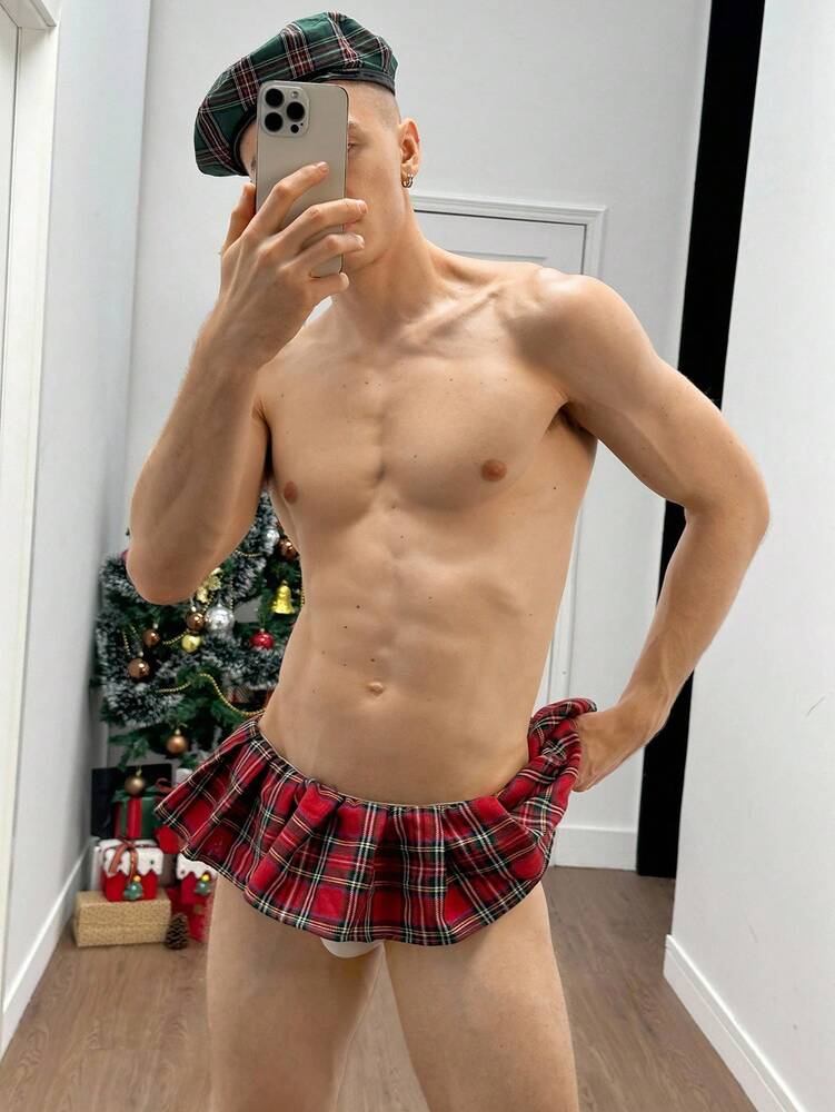 Men’s Plaid Christmas Skirt Shorts – Festive Holiday Outfit