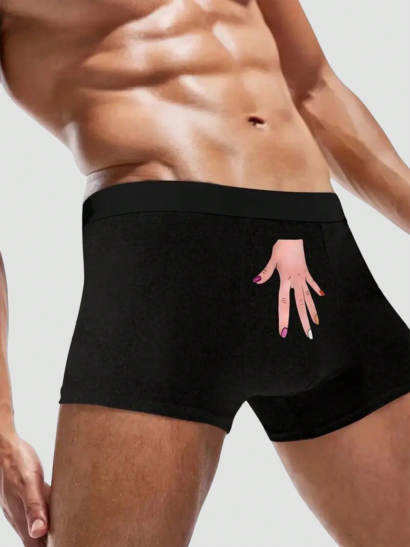 Men's Black Briefs With Handprint Pattern