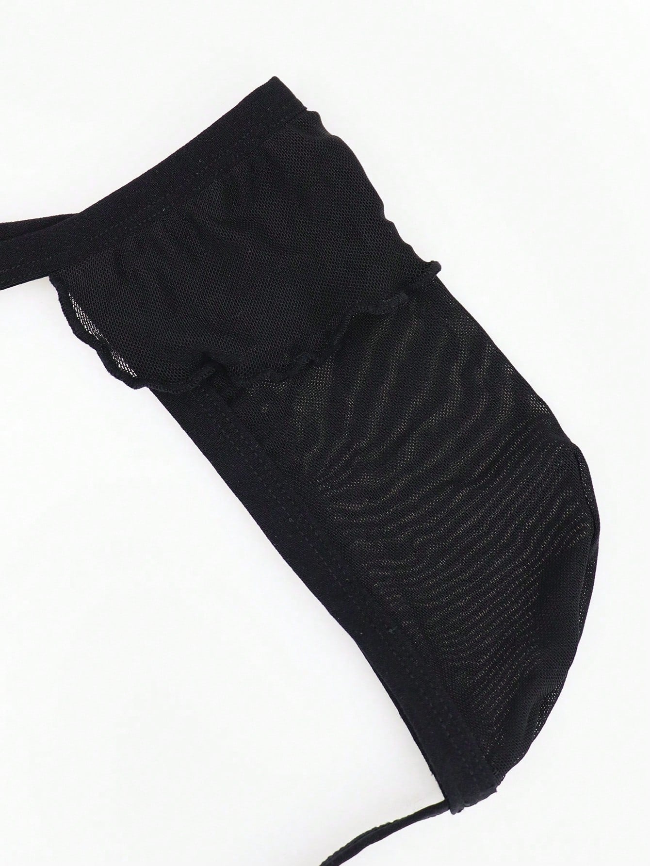 Men's Black Hollow Mesh Mid Waist Underwear