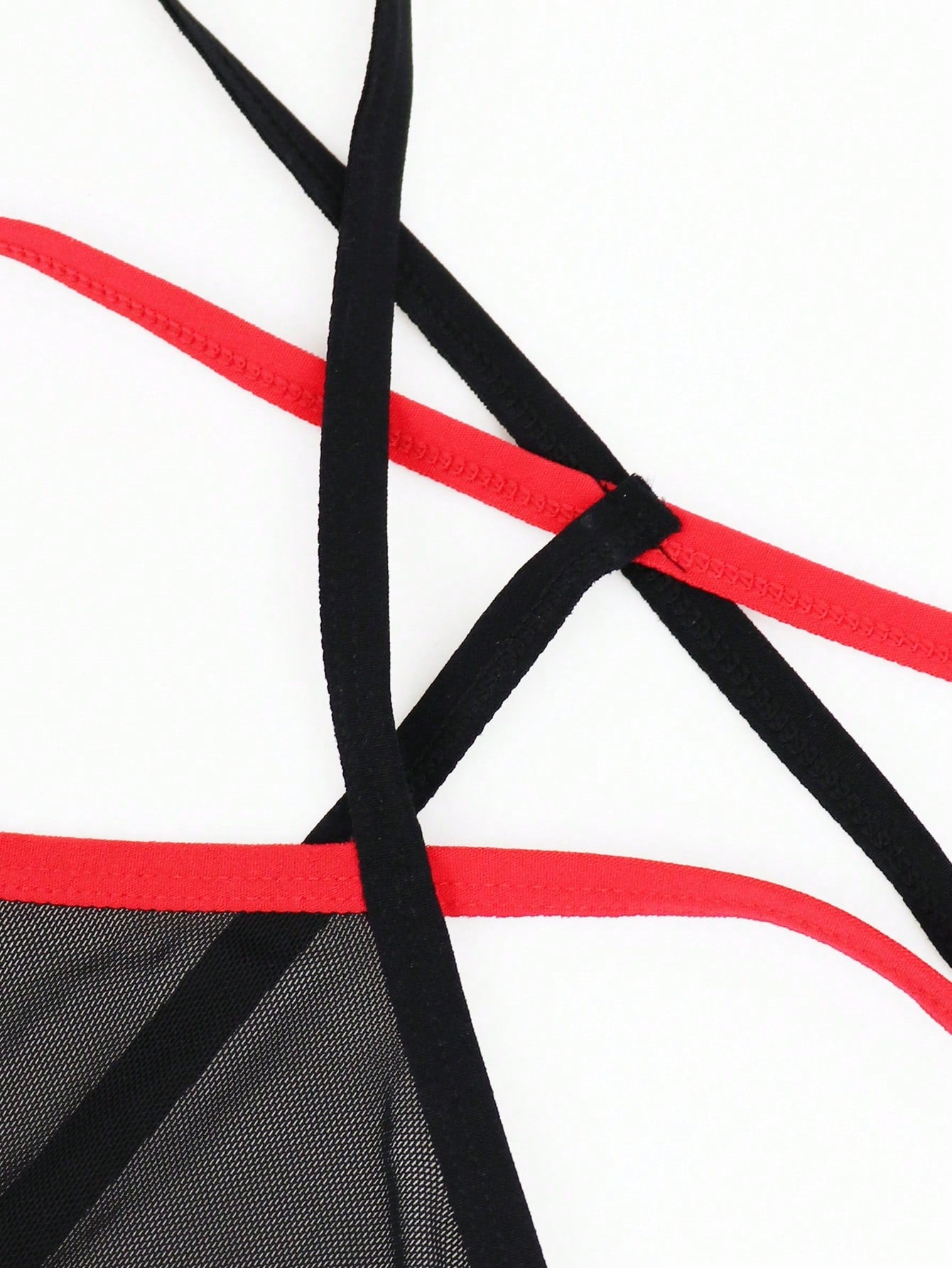 1pc Men's Black Hollow Mesh Underwear With Red Trim