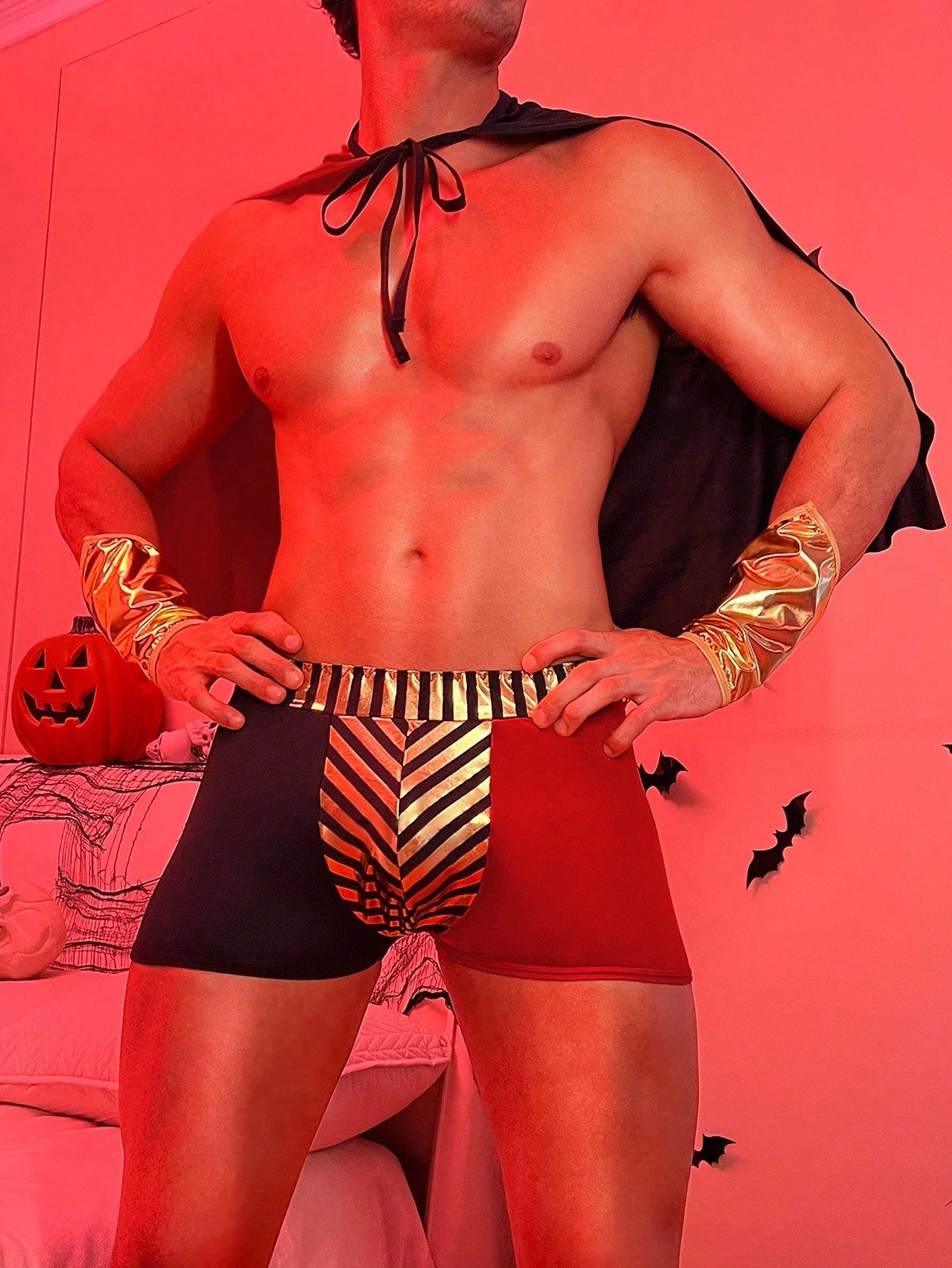 Men’s Costume-Style Set Including Short, Cape And Sleeve Cuffs, Coordinated Design, For General Wear