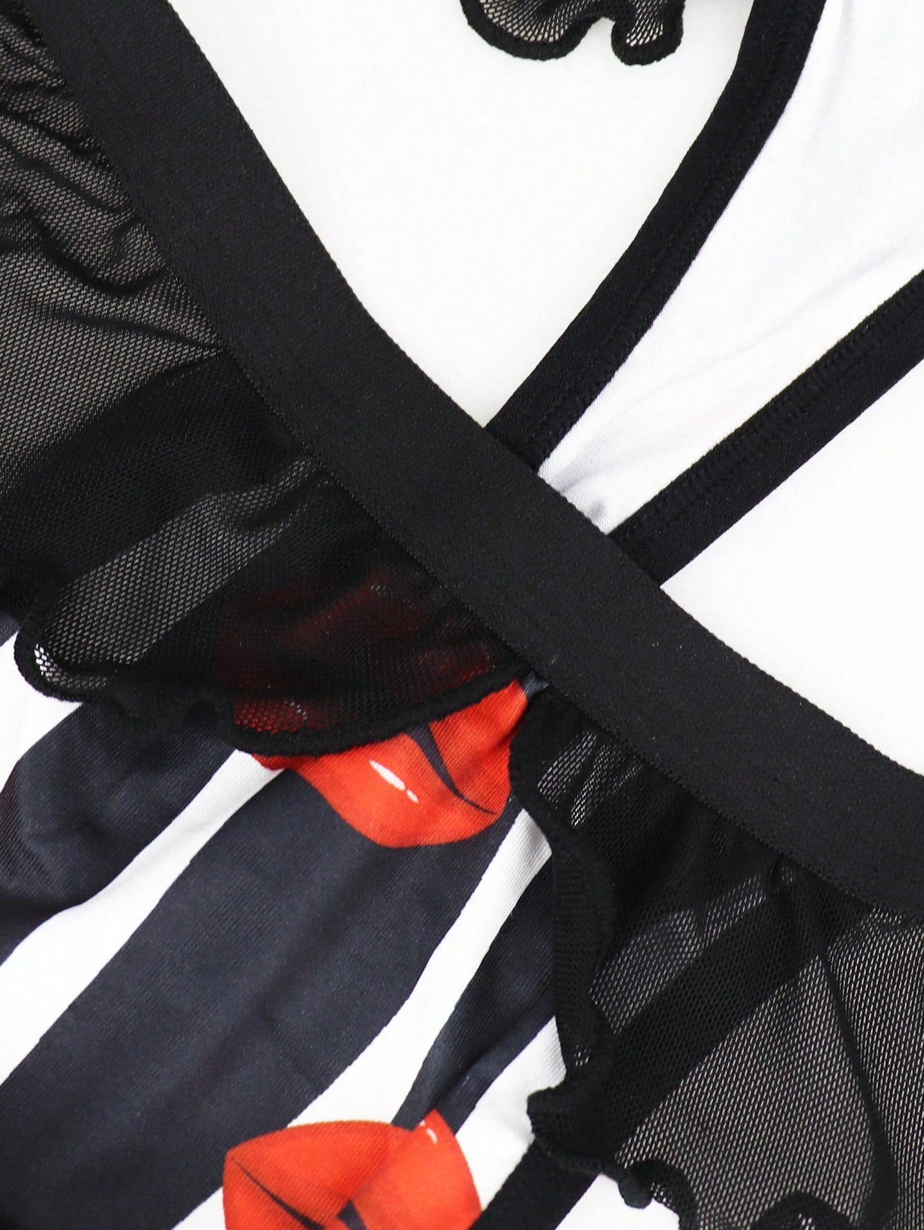 Men’s Zebra Stripe Mesh Short with Lip Pattern, Black Color, Lightweight Material