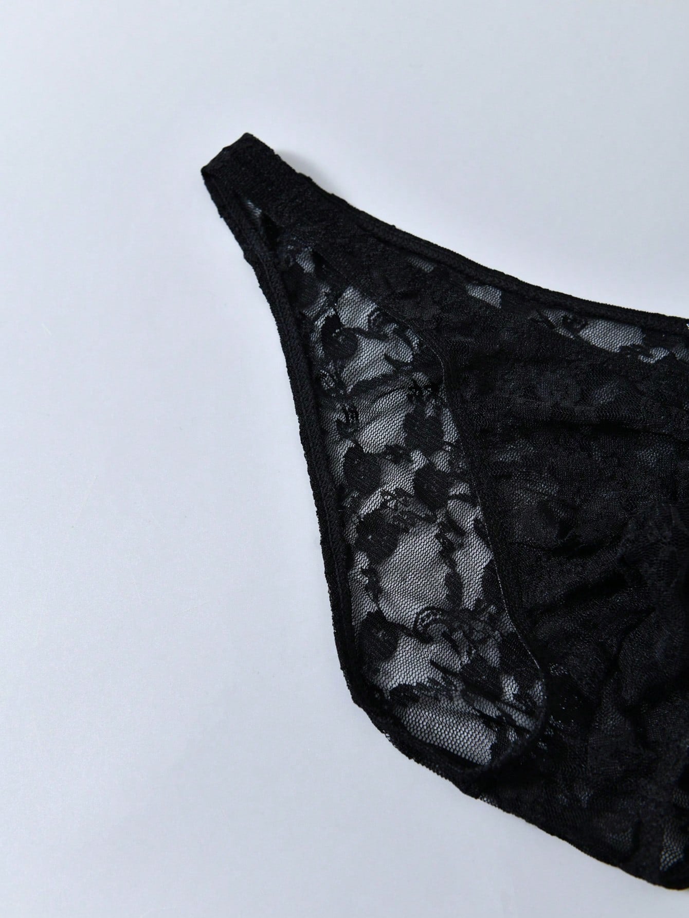 Men's Black Lace Mesh T Back Thong Underwear
