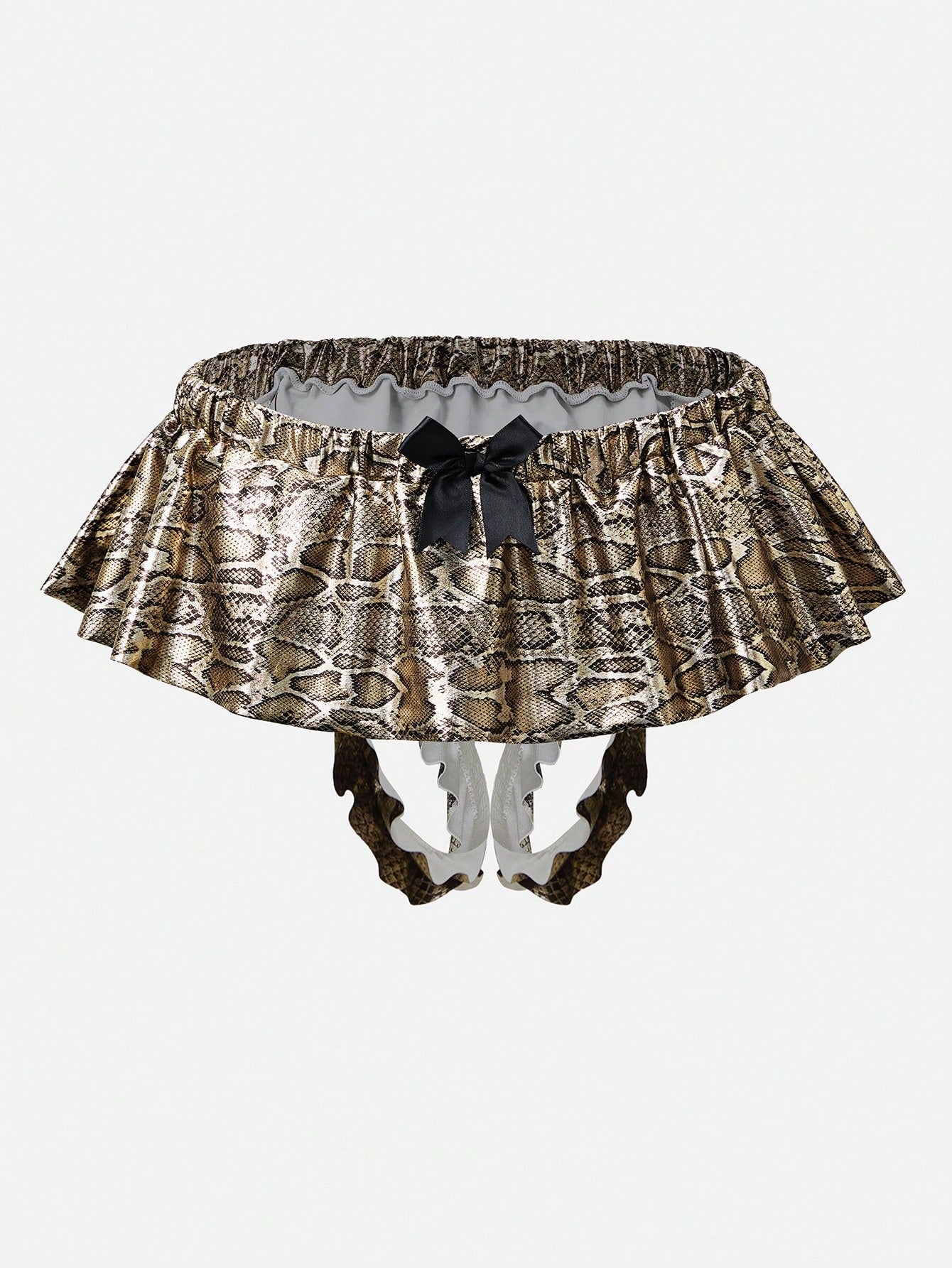 Men’s Snake Pattern Short With Ruffle Trim And Bow Detail, Clean Design, For Daily Wear