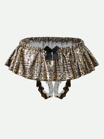 Men’s Snake Pattern Short With Ruffle Trim And Bow Detail, Clean Design, For Daily Wear