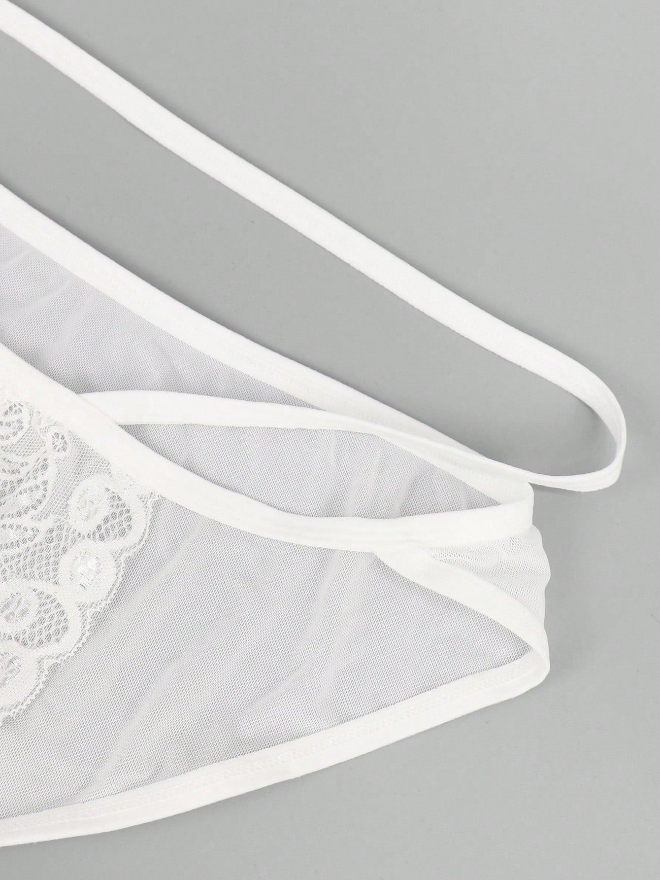 White Lace Hollow Mesh Mid Rise Underwear For Men