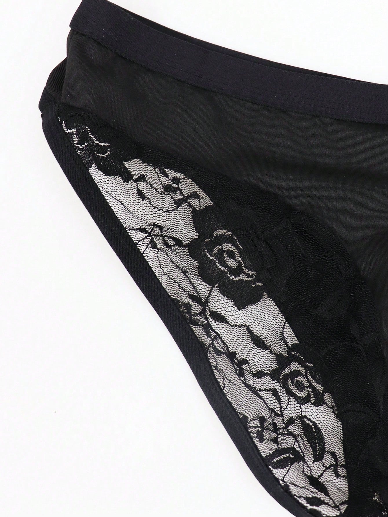 Men’s Black Short with Rose Lace Patchwork, Lightweight Material, Clean Style