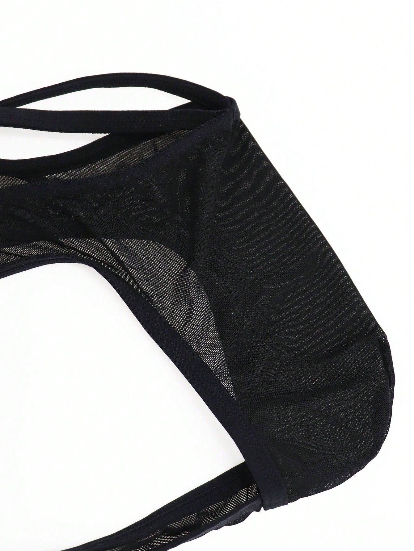 Men’s Black Mesh Short with Lace Waist Trim, Lightweight Fabric, Simple Design