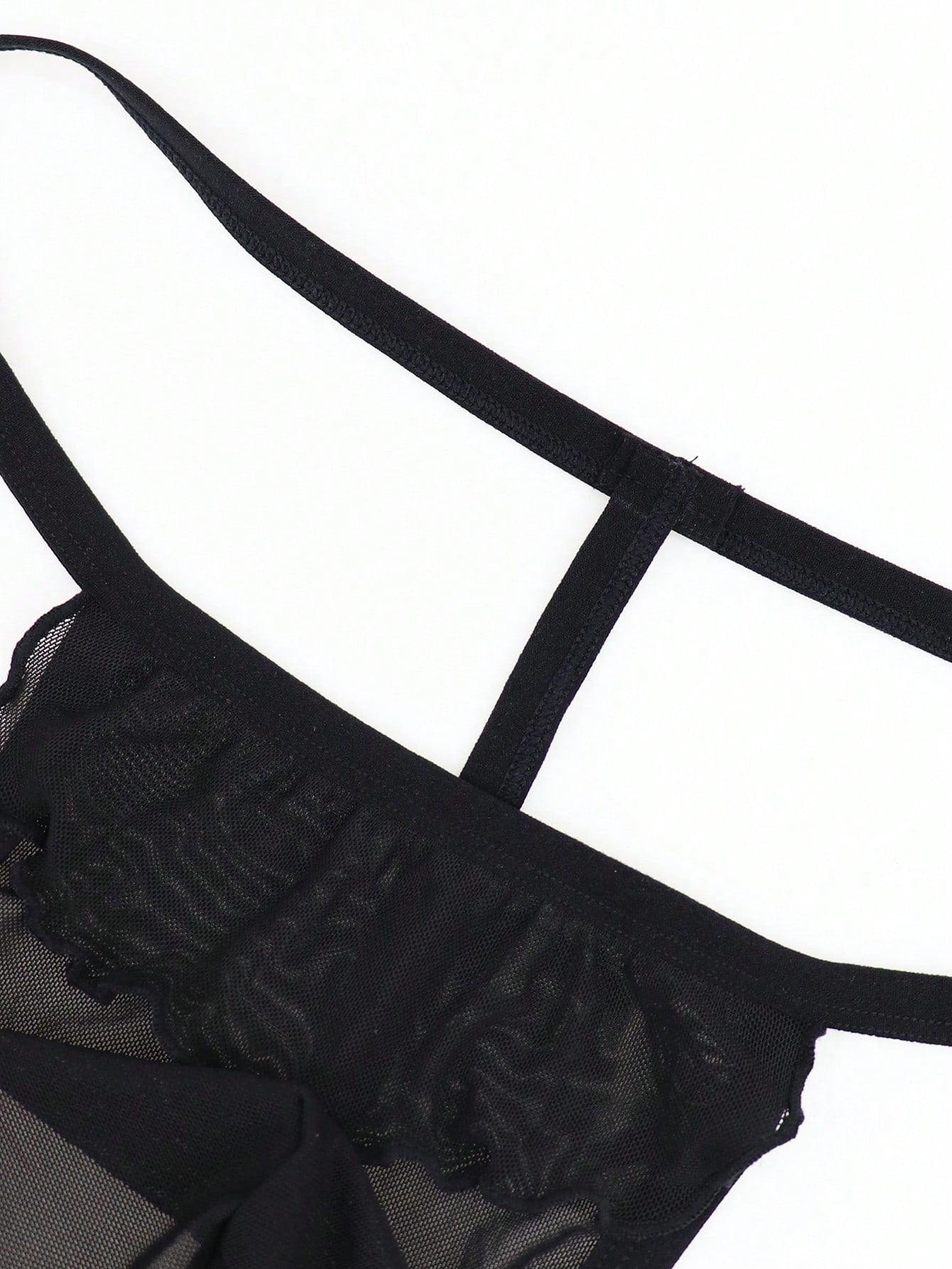 Men's Black Hollow Mesh Mid Waist Underwear