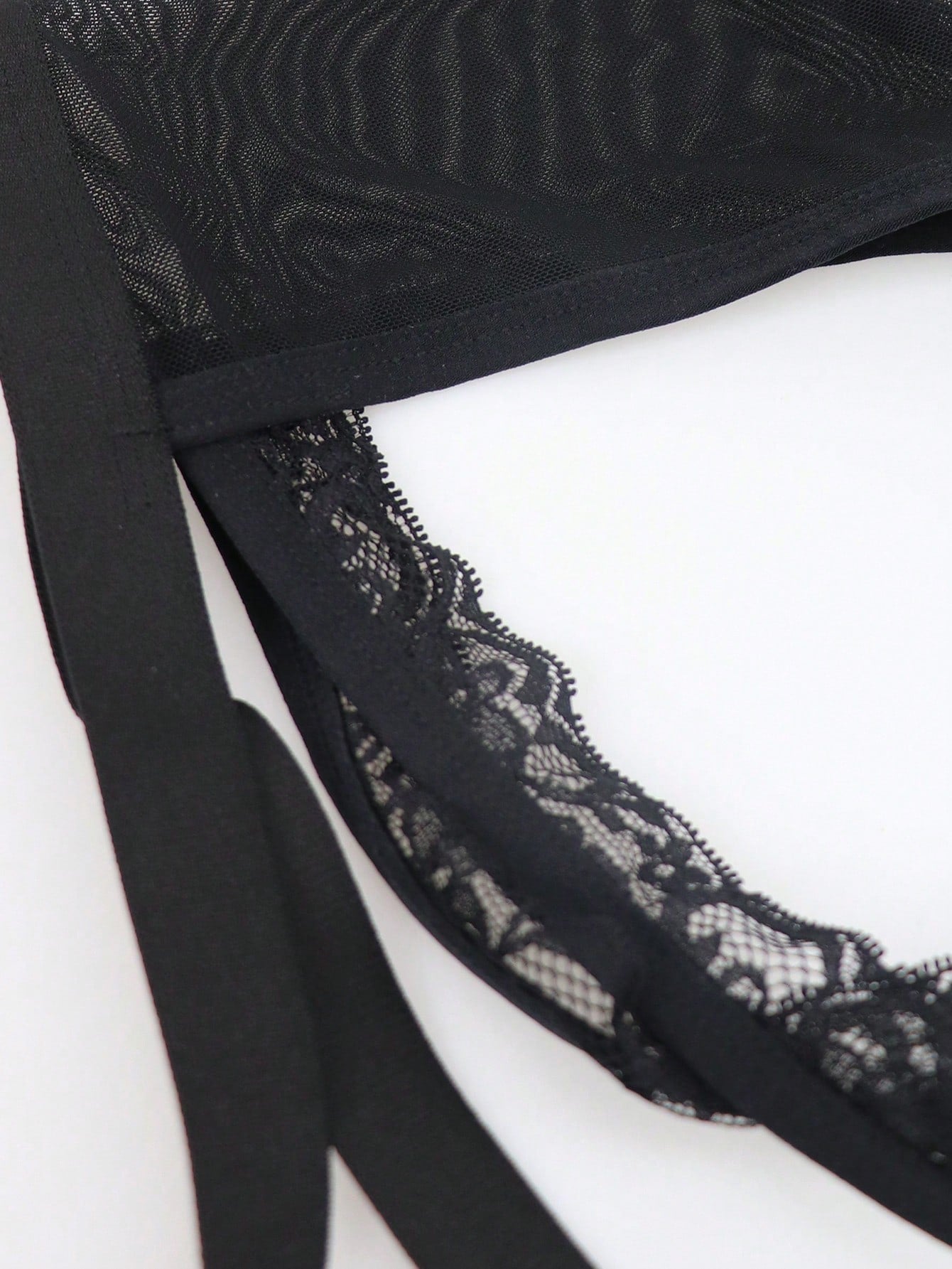 1pc Men's Black Lace Trim Mesh Mid Waist Thong Briefs