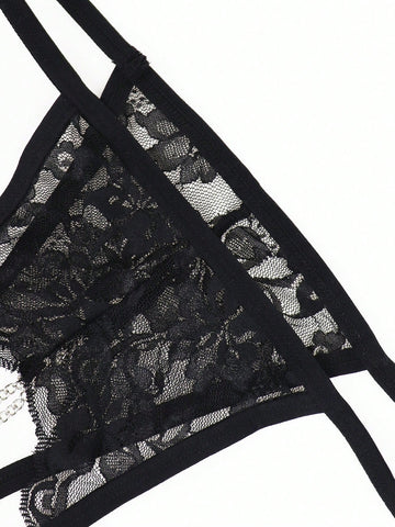 Fashionable Black Lace Charm Chain Waist Underwear For Men