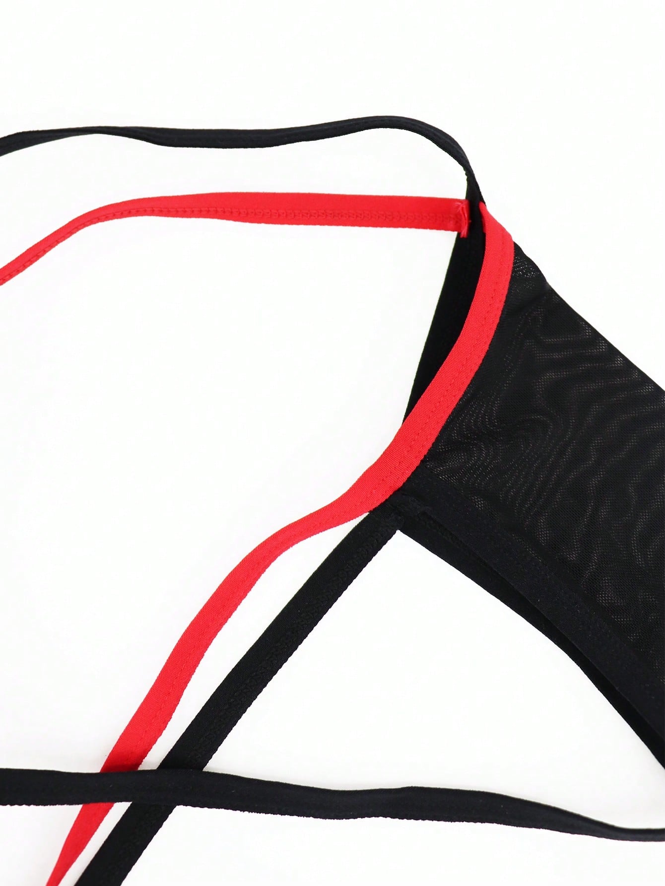 1pc Men's Black Hollow Mesh Underwear With Red Trim