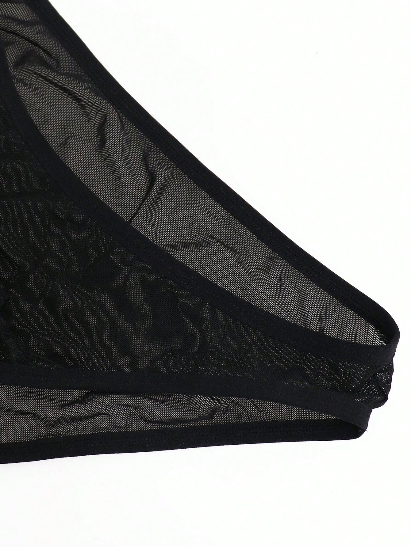 1pc Men's Black Lace Trim Hollow Mesh Mid Rise Briefs