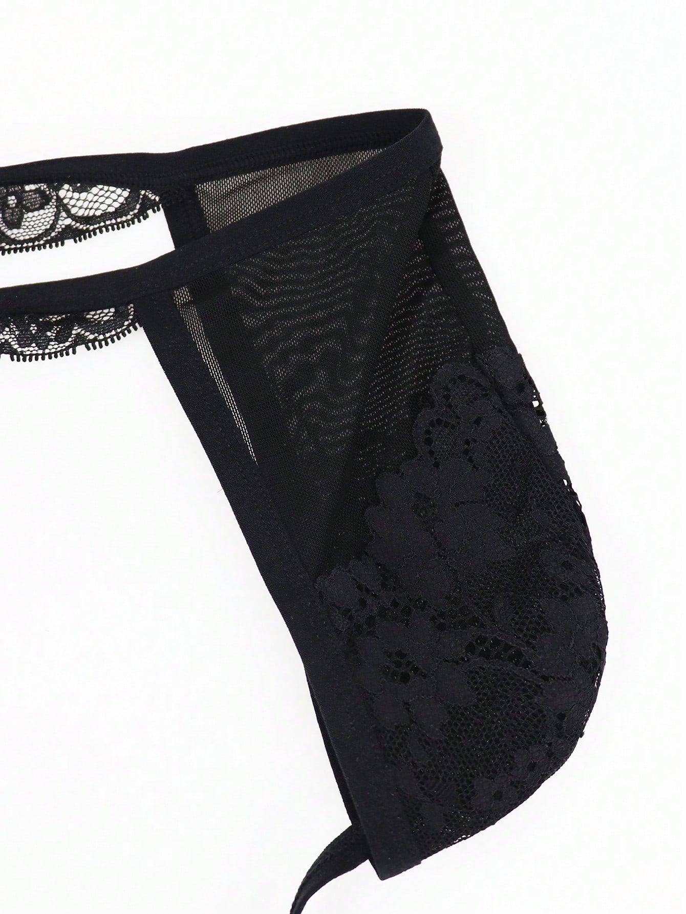 Men’s Black Mesh Short with Lace Trim, Mid-Waist Design, Lightweight Material