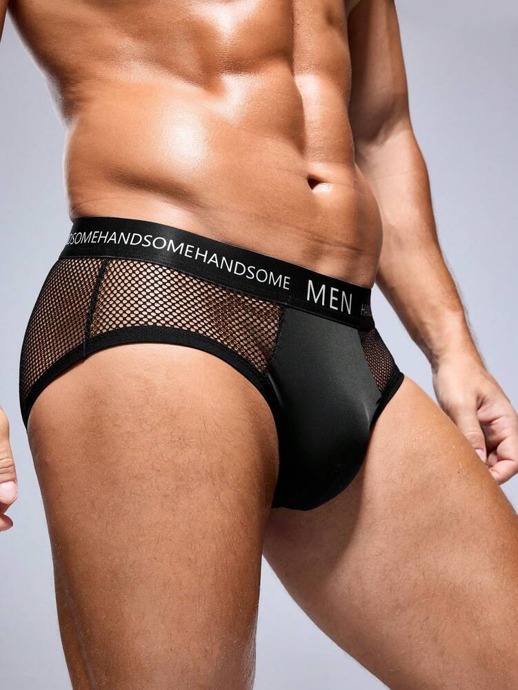 Men’s shorts Mesh Contrast Letter, Elastic Waistband, Lightweight Fabric, For Daily Wear