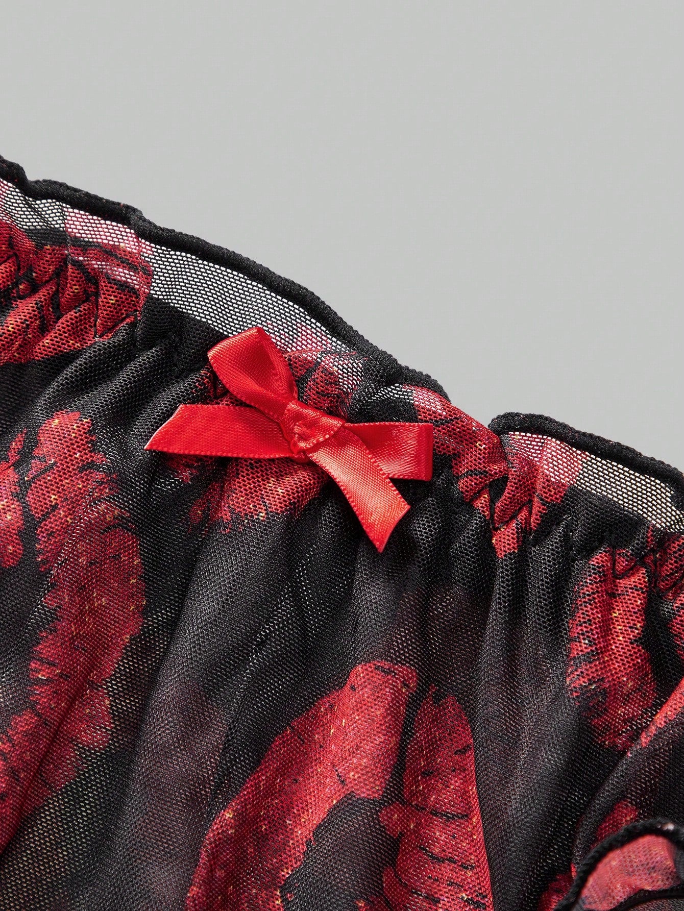 Lip Print Sheer Mesh Lingerie For Men