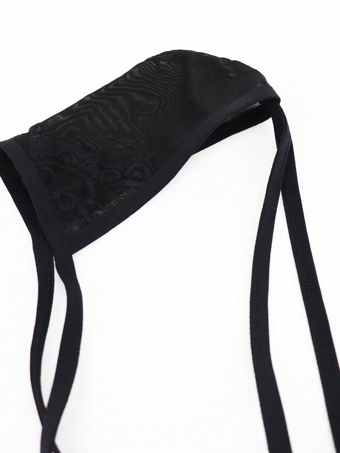 Men’s Black Mesh Short with Lace Trim, Lightweight Fabric, Simple Design