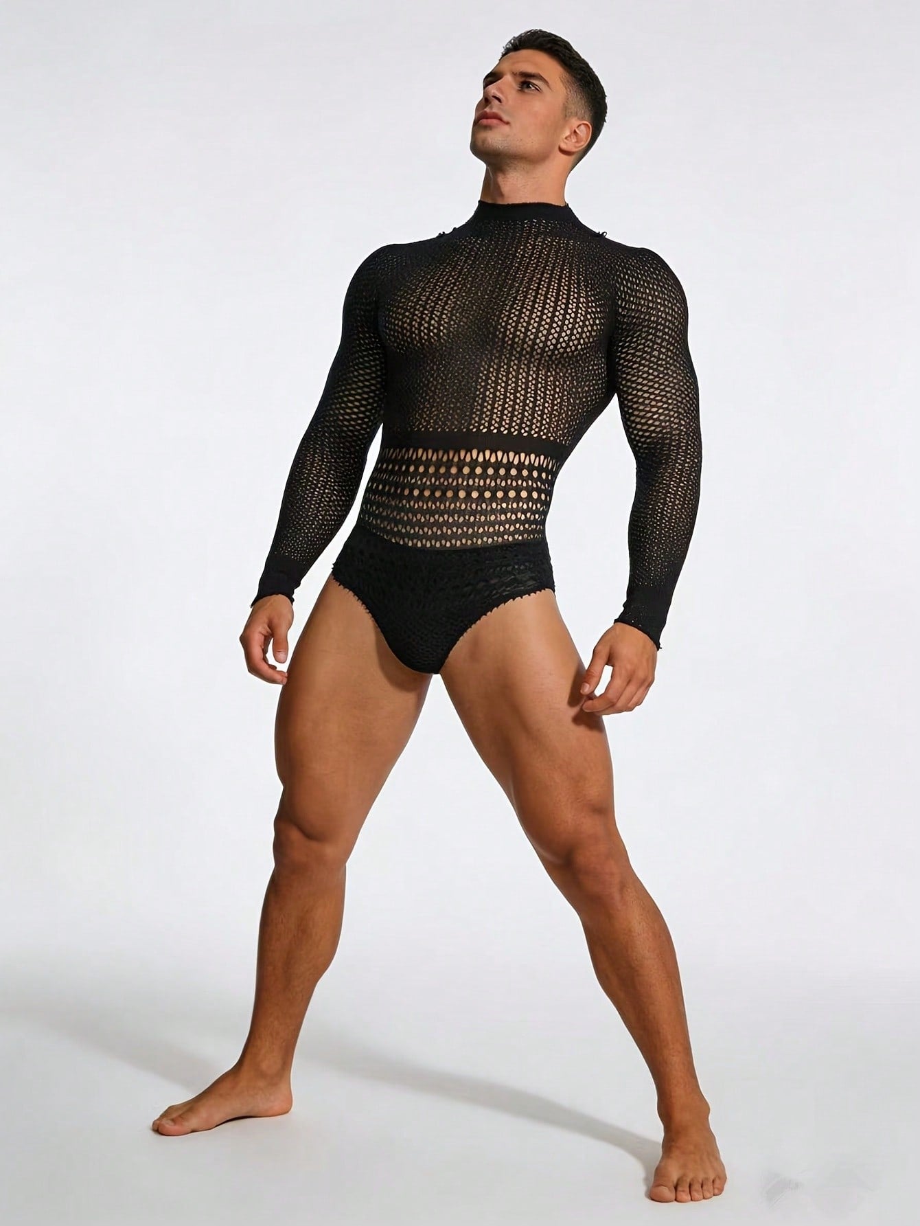 Fishnet Hollow Out Mesh Jumpsuit For Men