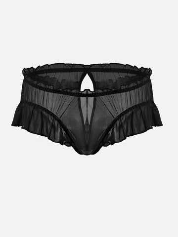 Men’s Mesh Fabric Short With Ruffle Detail, Lightweight Design, For Daily Wear