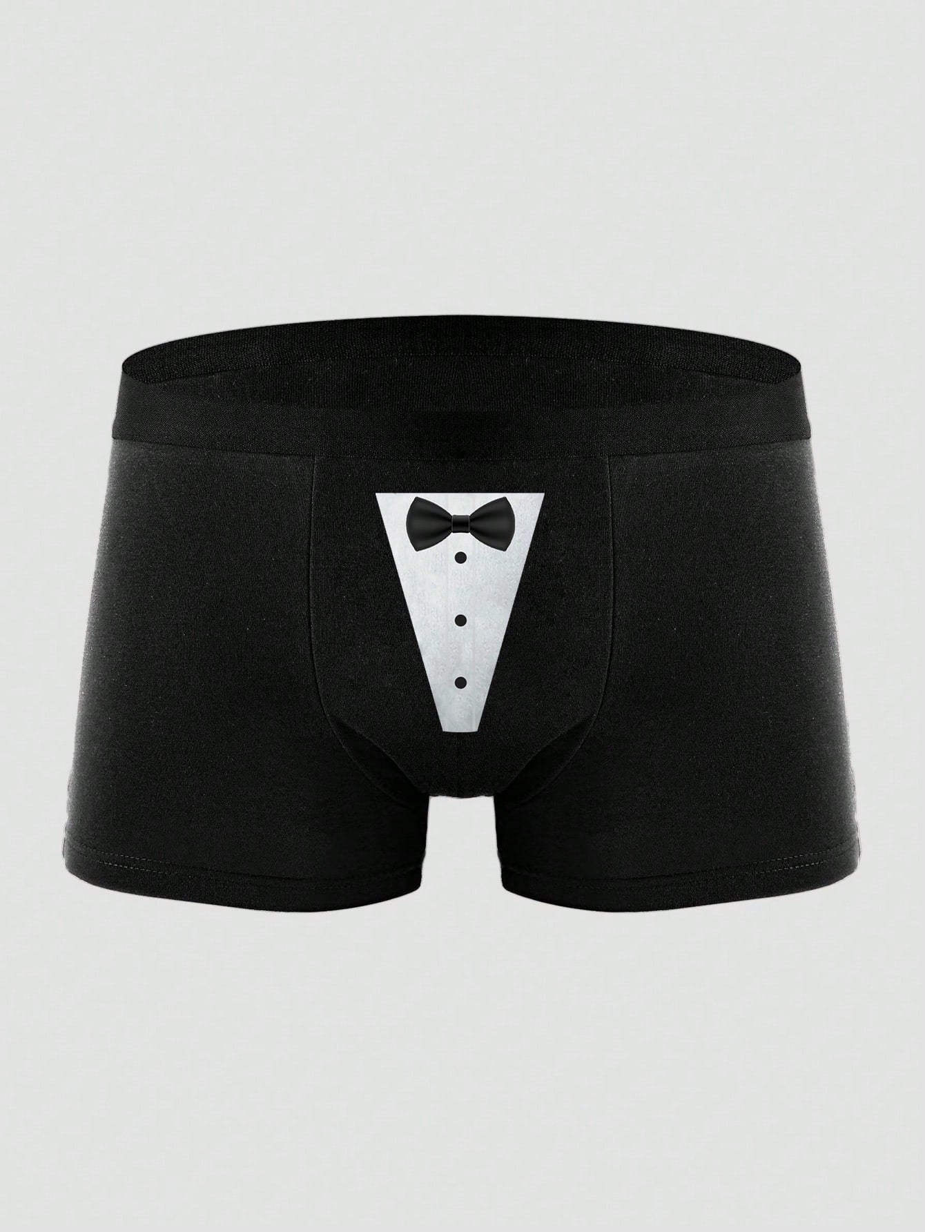 2pcs Men's Black Graphic Print Briefs
