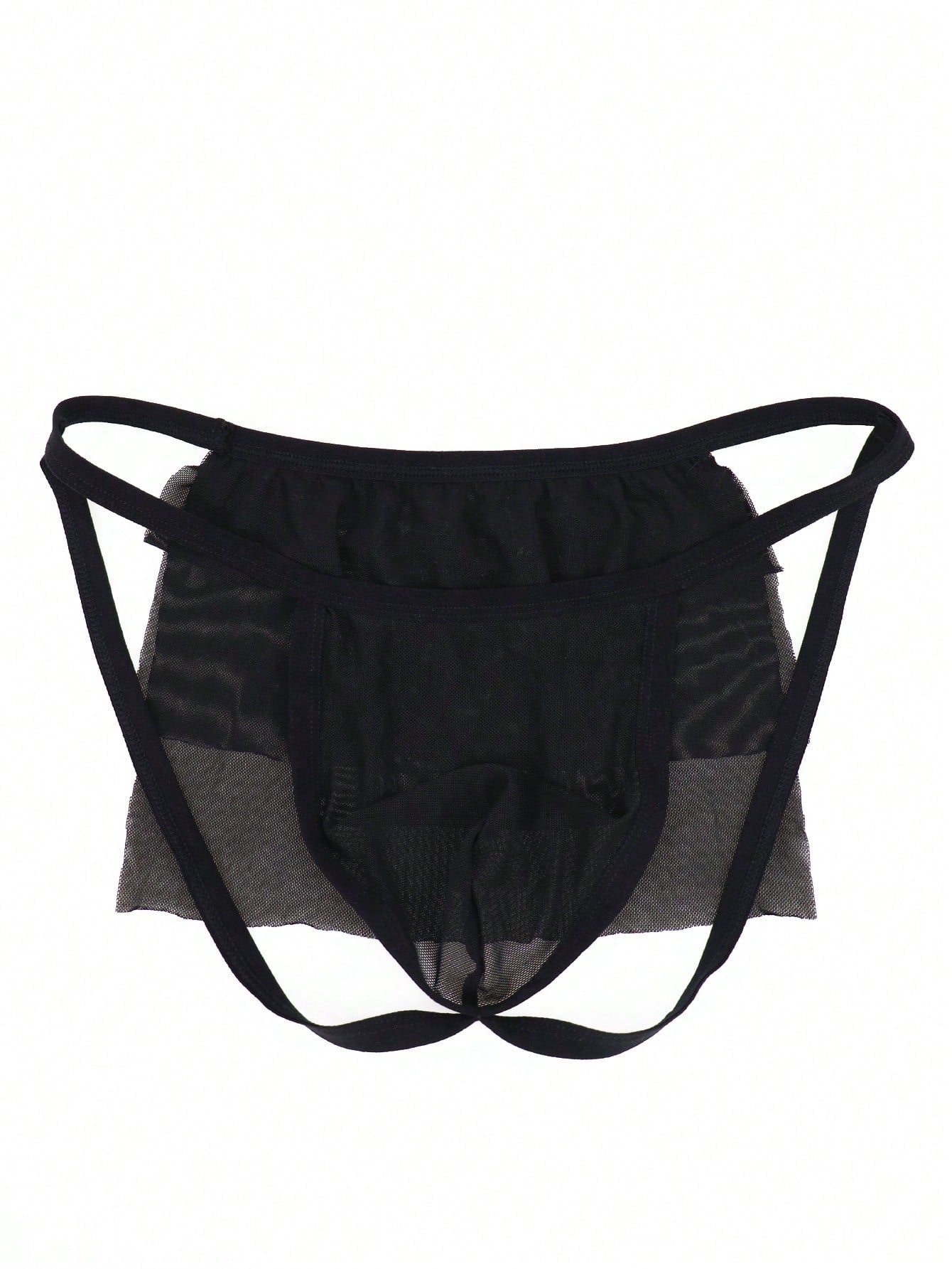 Men's Black Mesh Mid Waist Briefs With Hollow Design
