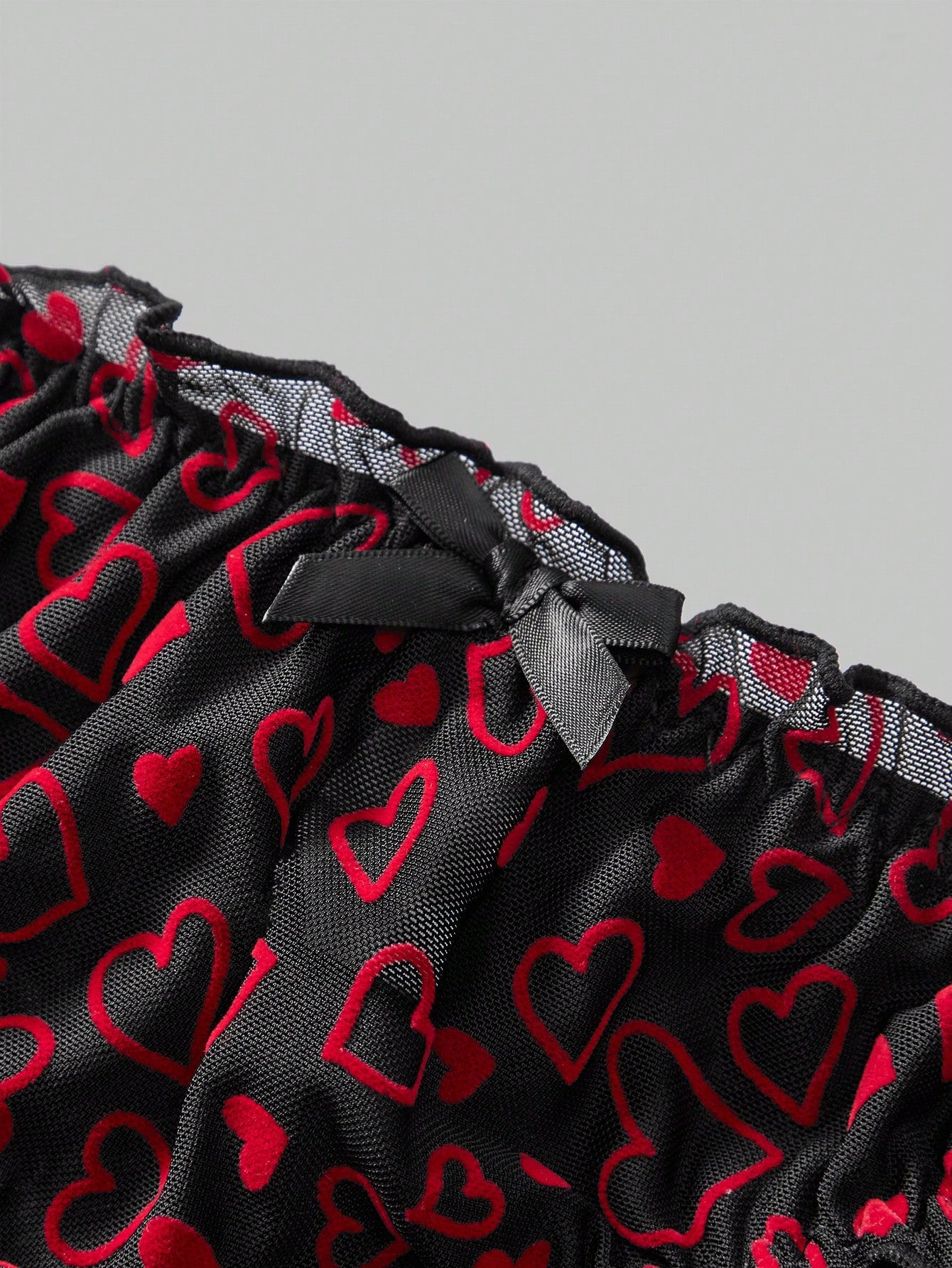 Men’s Heart Print Short With Bow Detail, Mesh Fabric Texture, Lightweight Design, For Daily Use