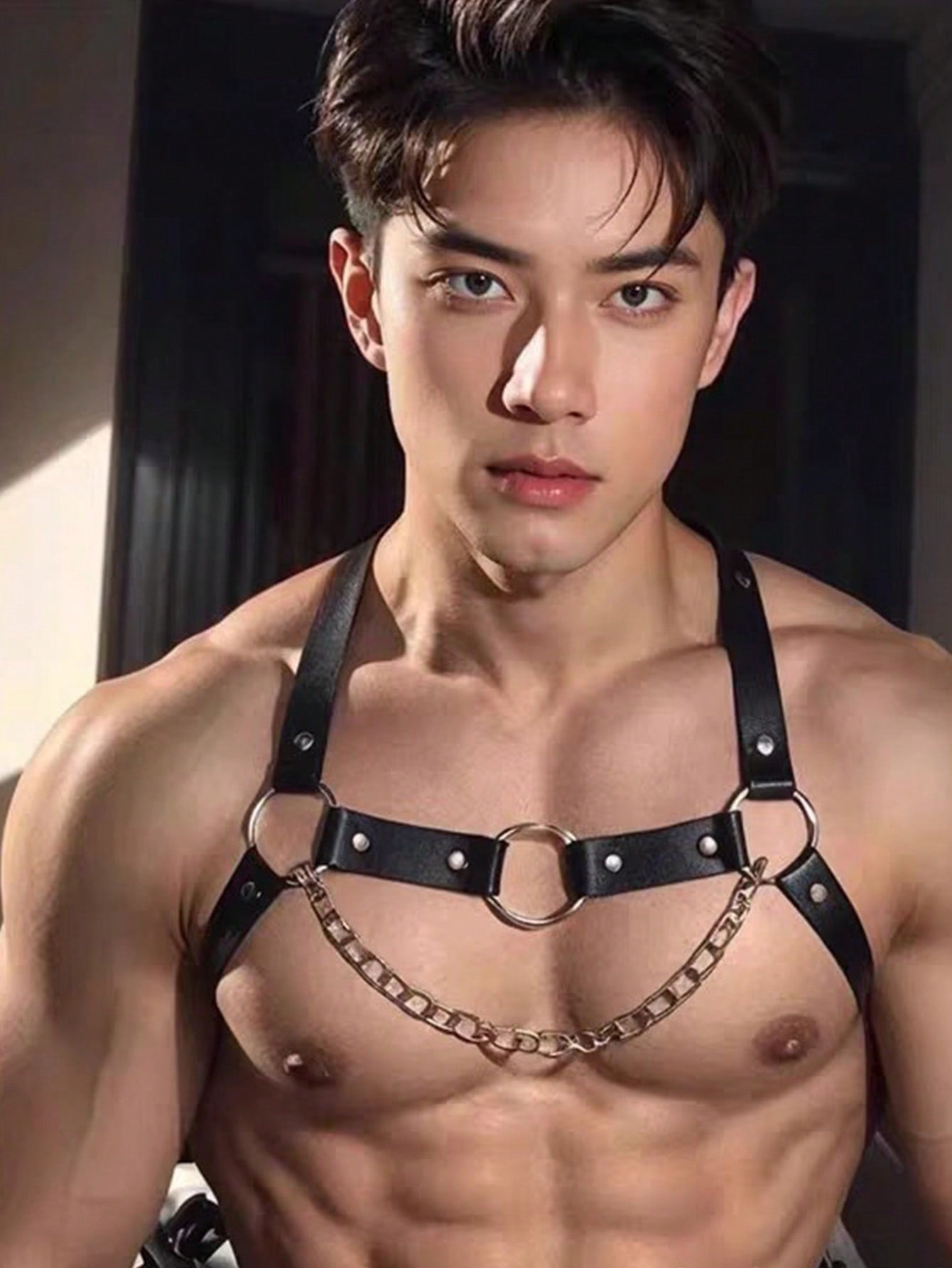 Men's Chest Chain Suspenders - Punk Stud Detail, Adjustable Square Buckle Shoulder Strap, Very Suitable For Nightclubs, Parties And Electronic Music Festivals - Black, ,Punk Style, Adjustable Strap