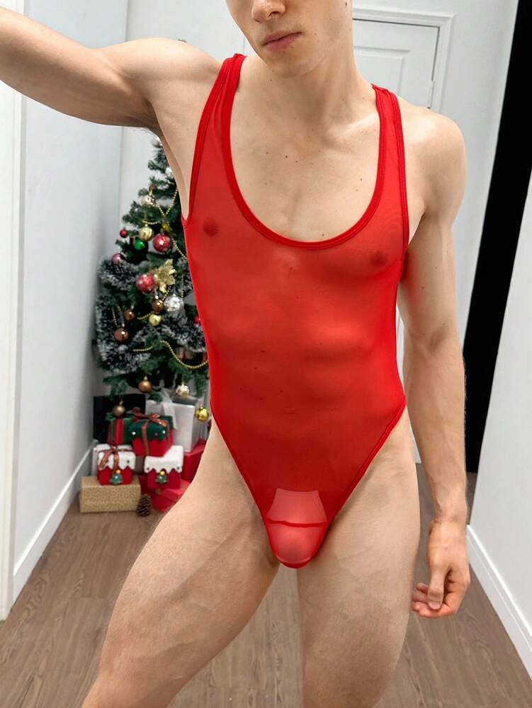 Men’s Red Mesh Style Shorts, Lightweight Fabric, Minimal Design, For Seasonal Wear