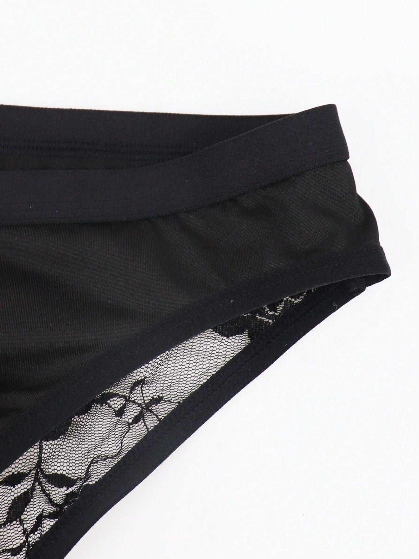 Men’s Black Short with Rose Lace Patchwork, Lightweight Material, Clean Style