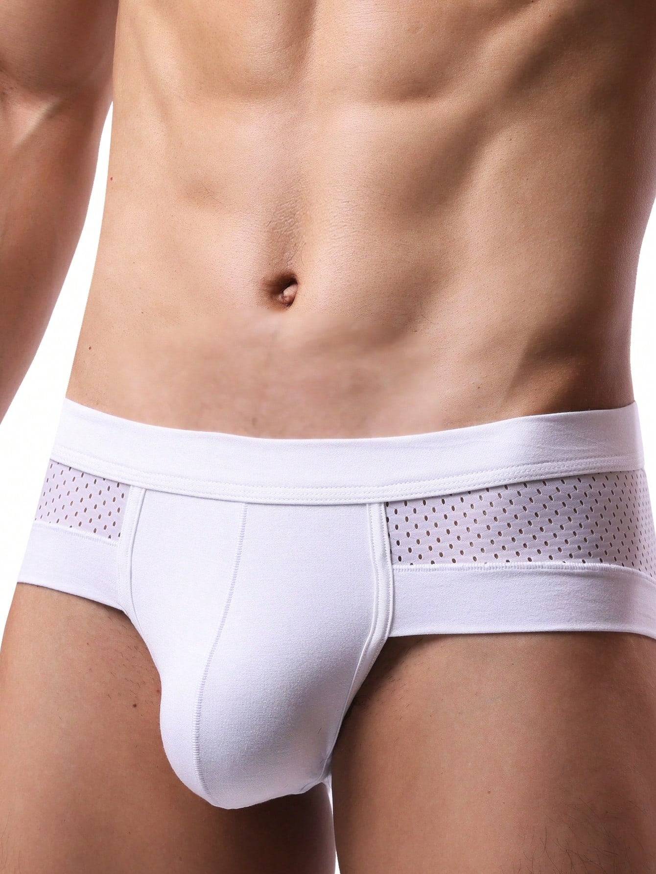 Patchwork U Convex Mesh Thong Underwear For Men