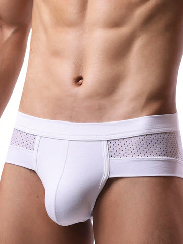 Patchwork U Convex Mesh Thong Underwear For Men