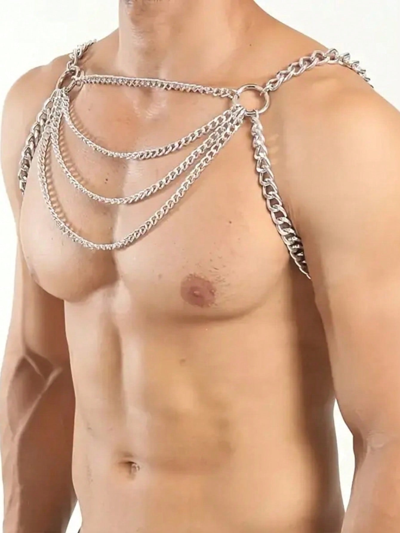 1pc Men's Thin Body Chain Necklace, Chest Muscle Highlighting Sexy Streetwear, Punk Rock Style Choker Necklace, Costume Accessory For Parties