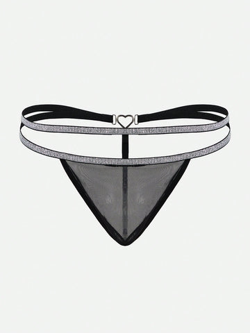 1pc Men’s Black Mesh Short with Silver Thread Detail, Lightweight Fabric, Simple Design